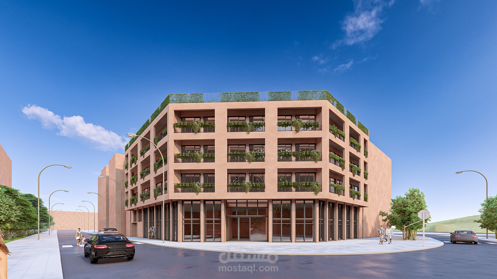 مبنى إداري معاصر بواجهة خضراء (Contemporary Office with Vertical Green Integration)
