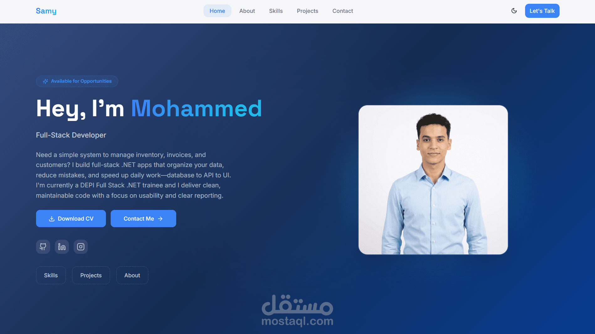 تصميم وبرمجة موقع معرض أعمال شخصي (Portfolio) حديث ومتجاوب