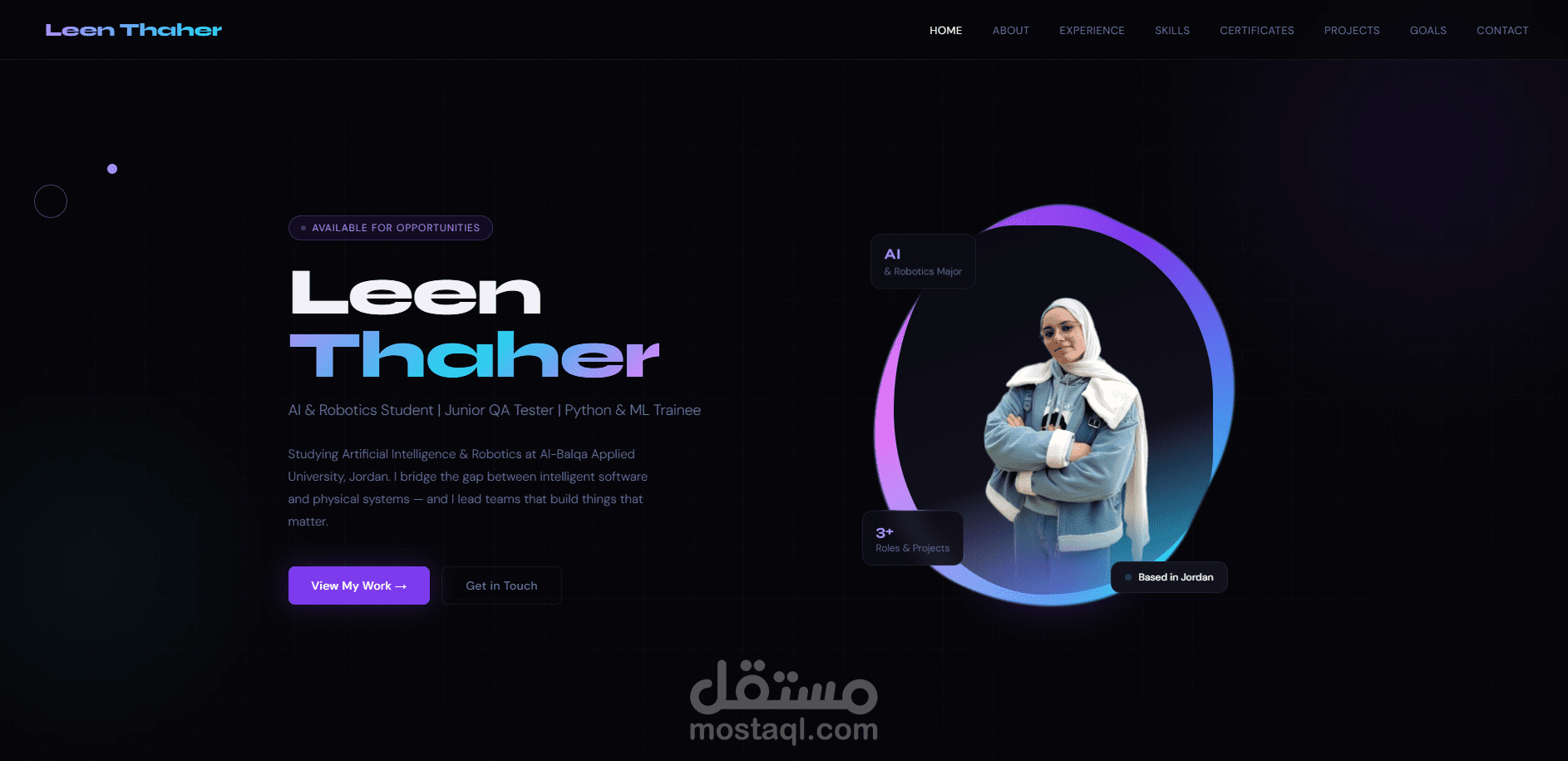 موقع Portfolio شخصي متكامل بتصميم Dark Mode عصري