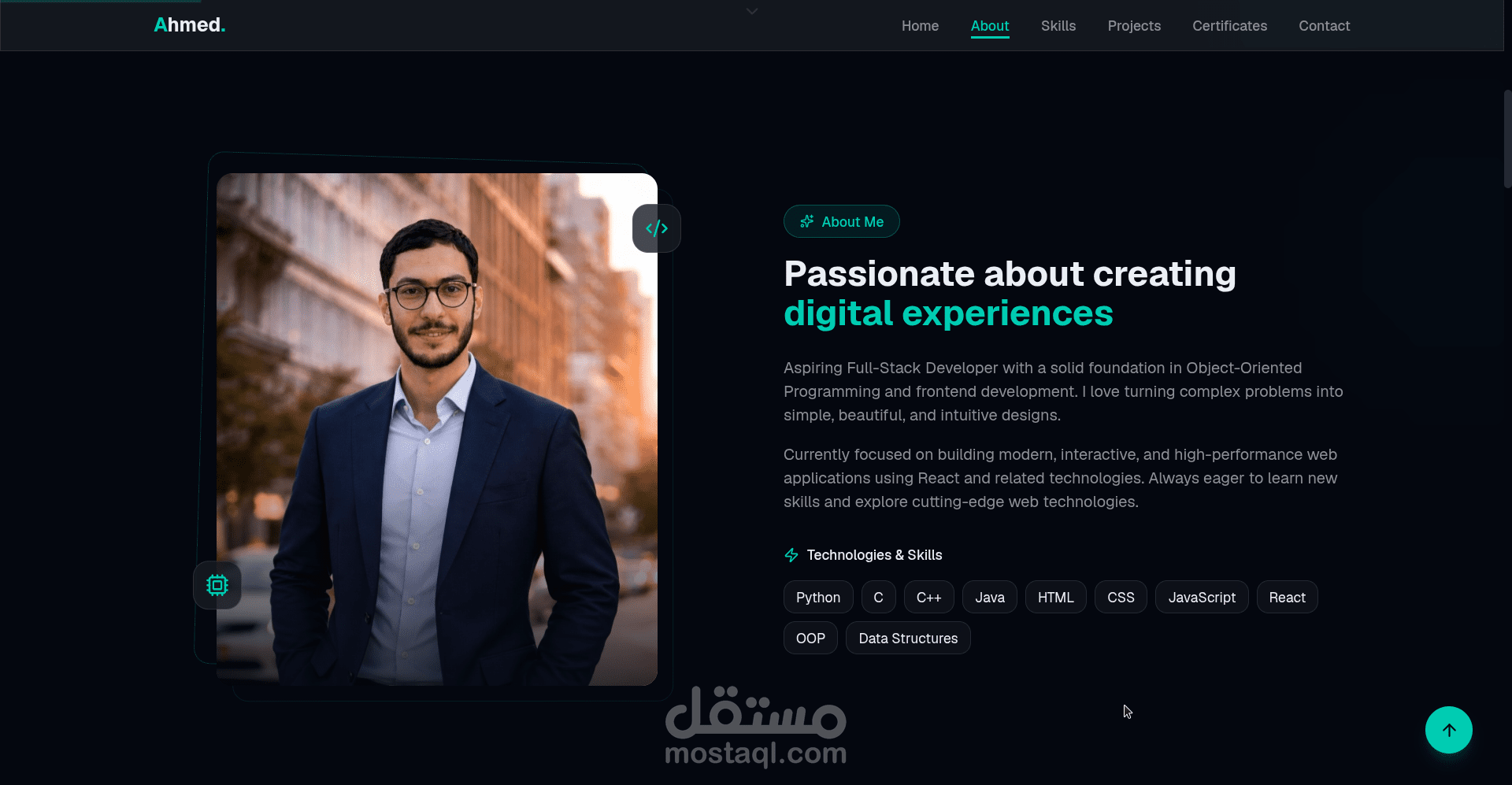 موقع Portfolio الشخصي لعرض المهارات والمشاريع