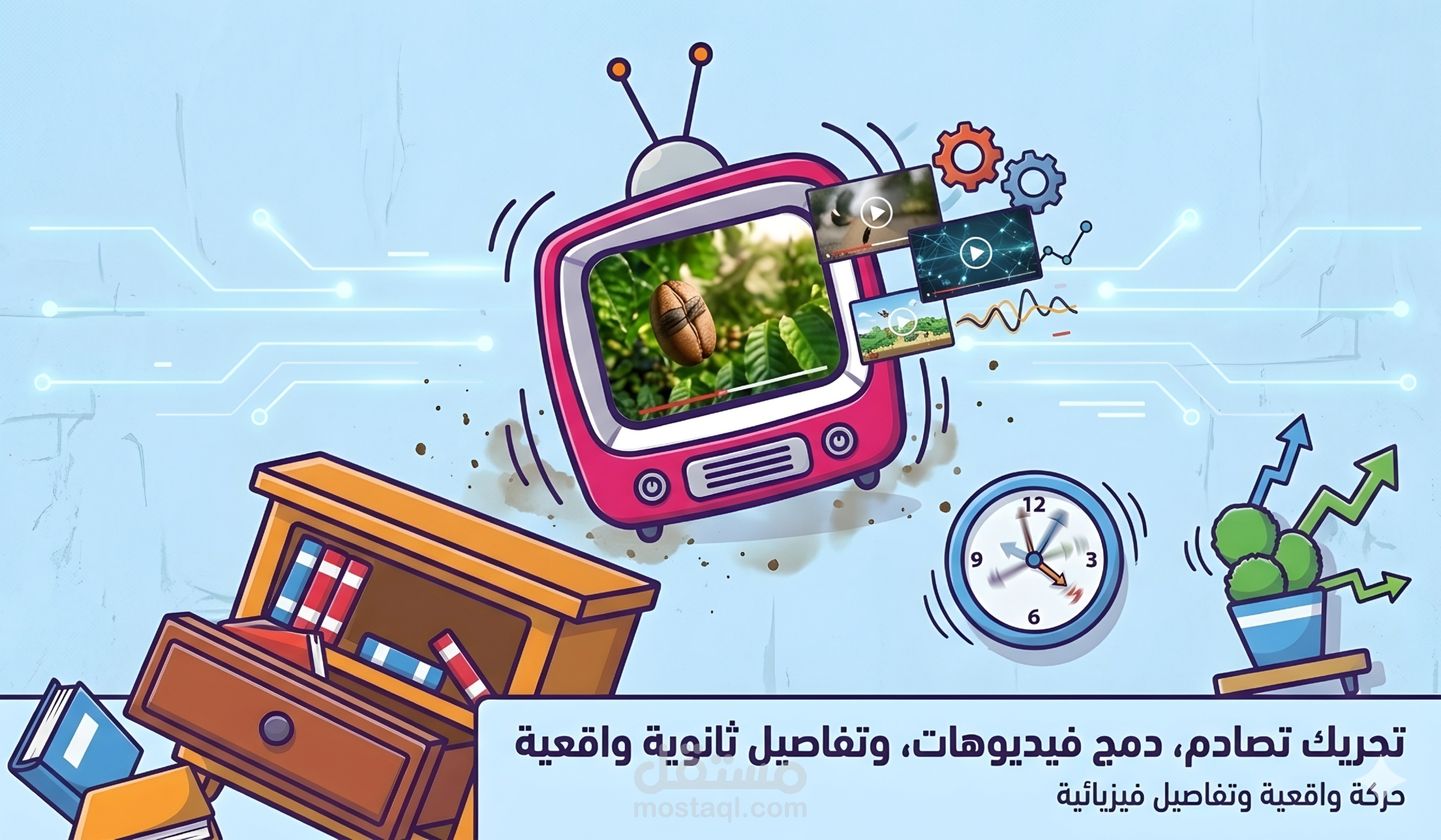 تصميم وتحريك مشهد موشن جرافيك تفاعلي: مشهد الغرفة الديناميكي