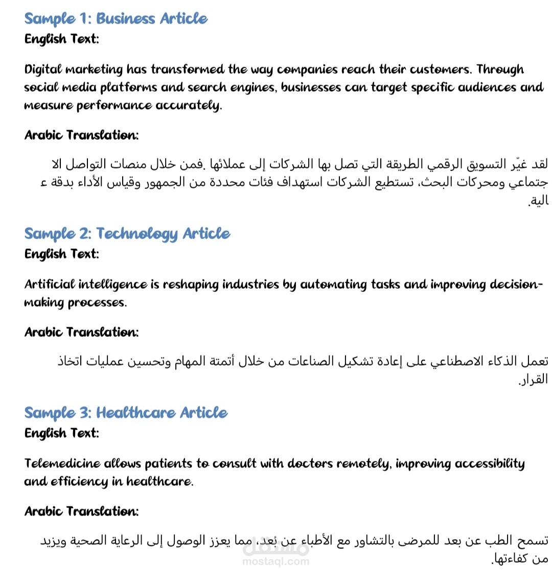 ترجمة متخصصة لمحتوى تقني (إنجليزي - عربي).