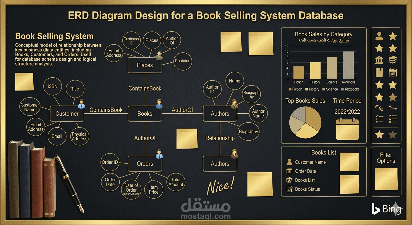 تصميم مخطط العلاقات ERD لقاعدة بيانات نظام بيع الكتب