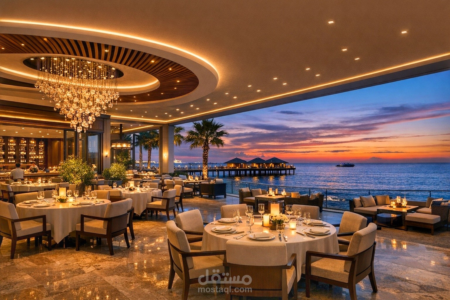 مطعم فاخر مطل على البحر