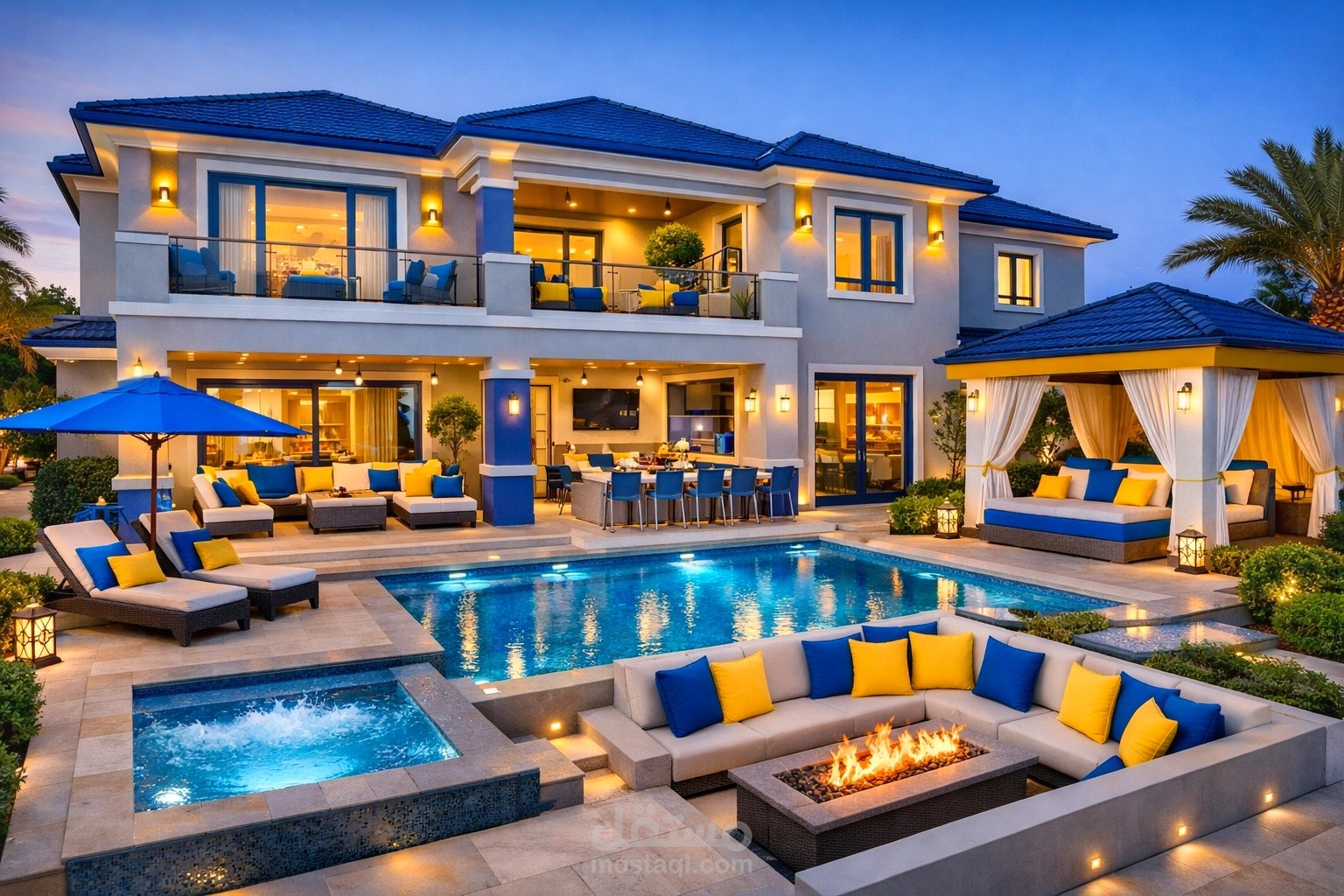 مبنى تجاري فاخر ثلاثي الأبعاد بإضاءة LED وألوان فاتحة