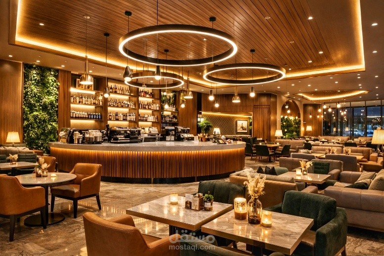 تصميم داخلي فاخر لمقهى معاصر