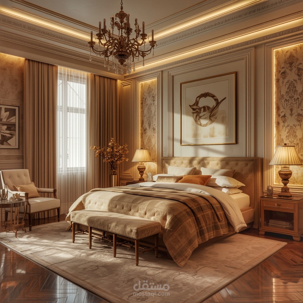 غرفة نوم كلاسيكية فاخرة