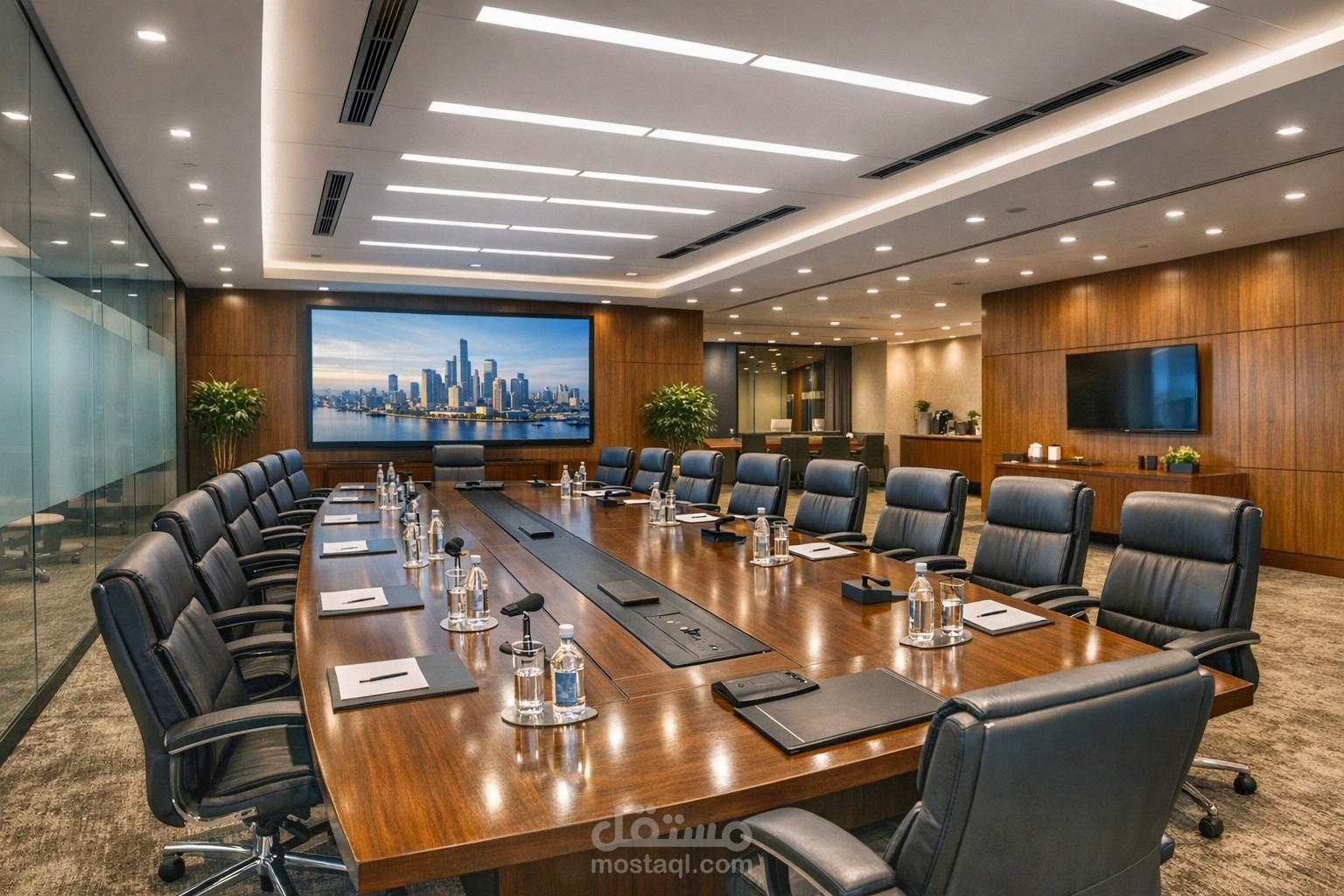 قاعة اجتماعات تنفيذية فاخرة بإضاءة LED