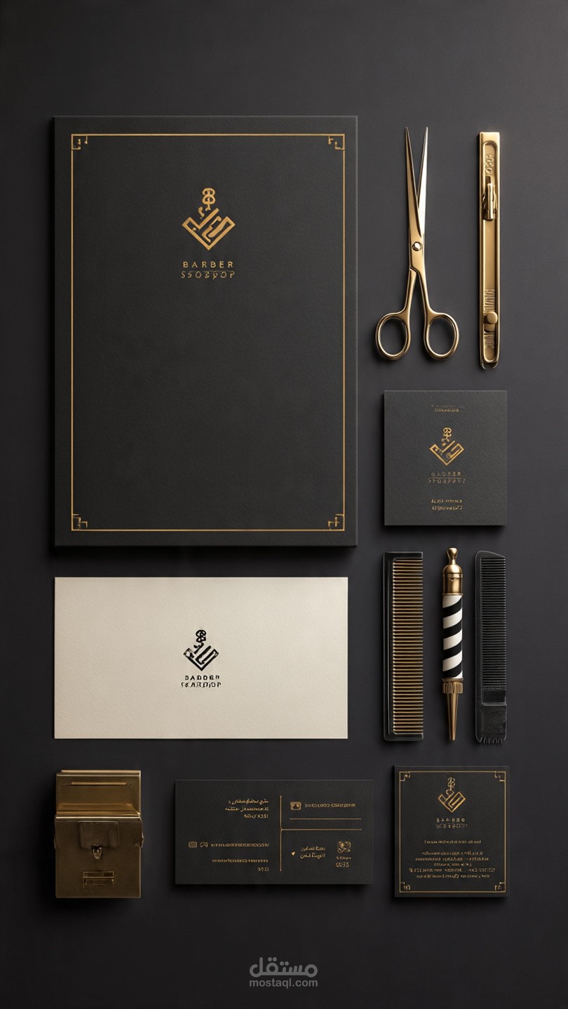 Luxury Black & Gold Barber Shop Branding Mockup