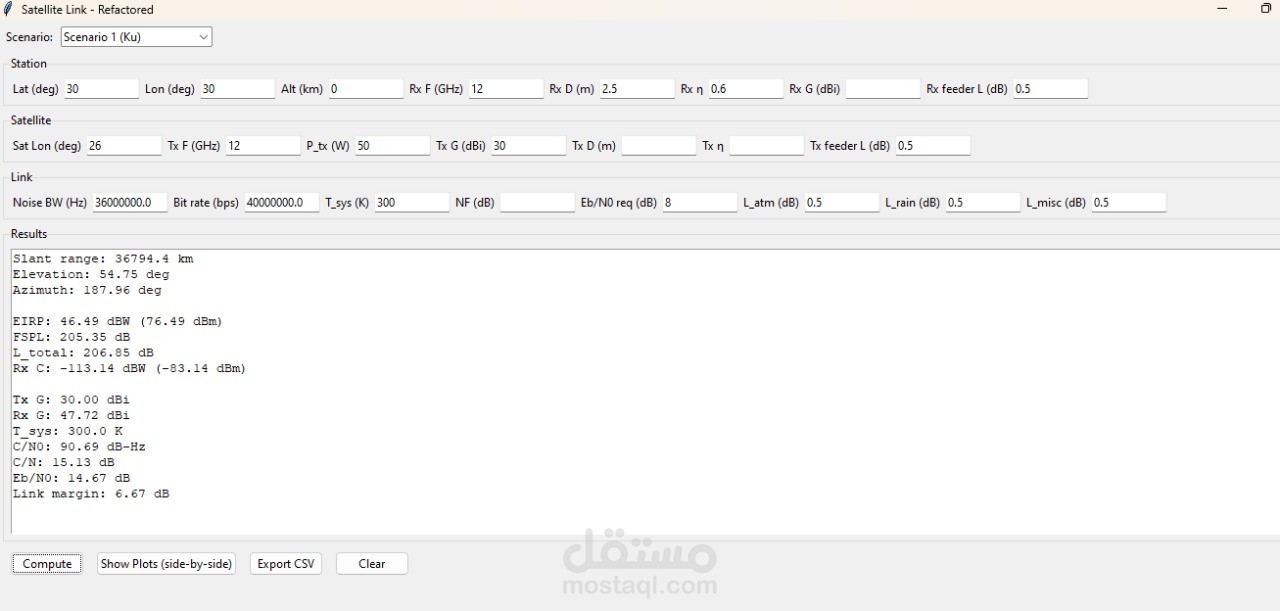 Satellite Communication Link Budget Calculator