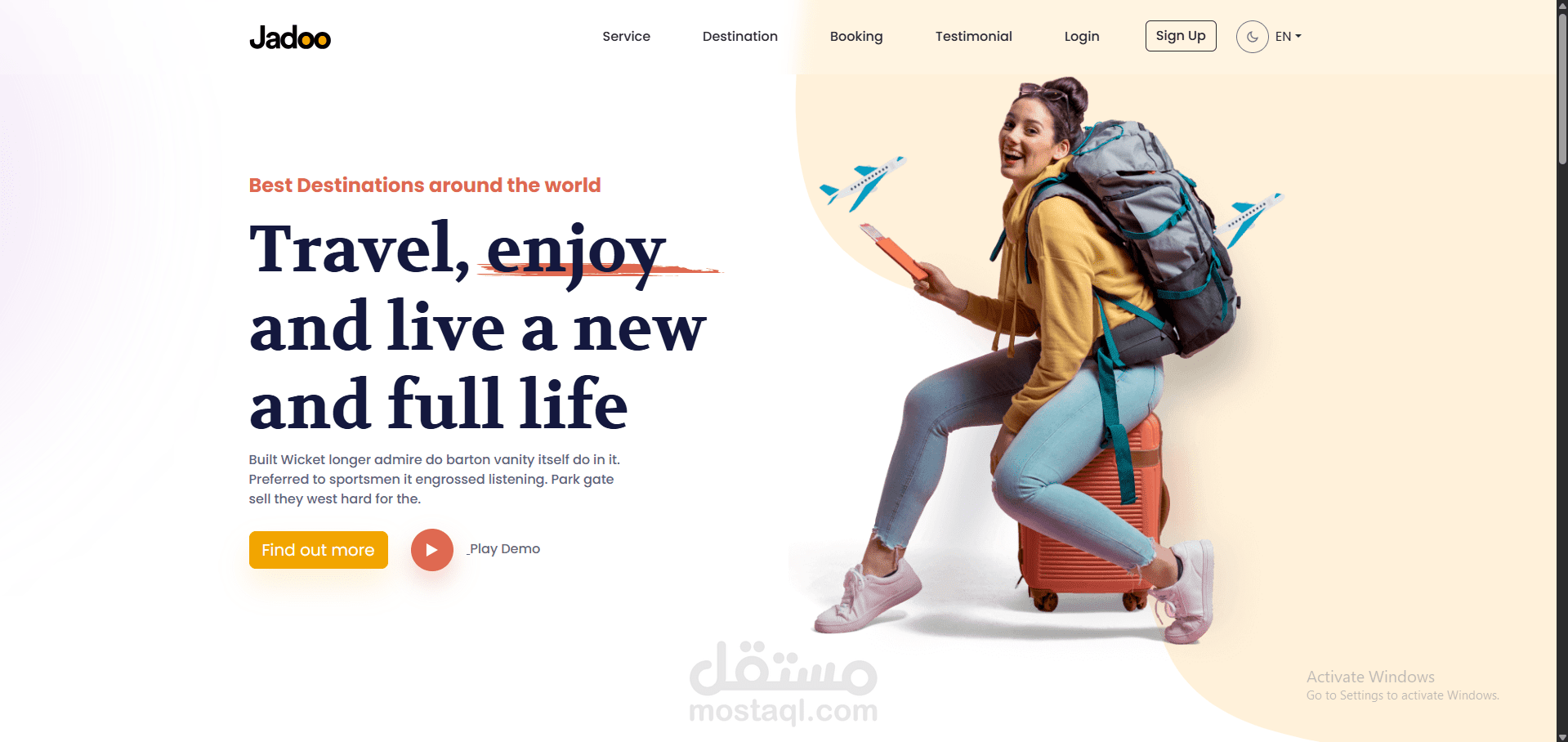 travel company landingpage