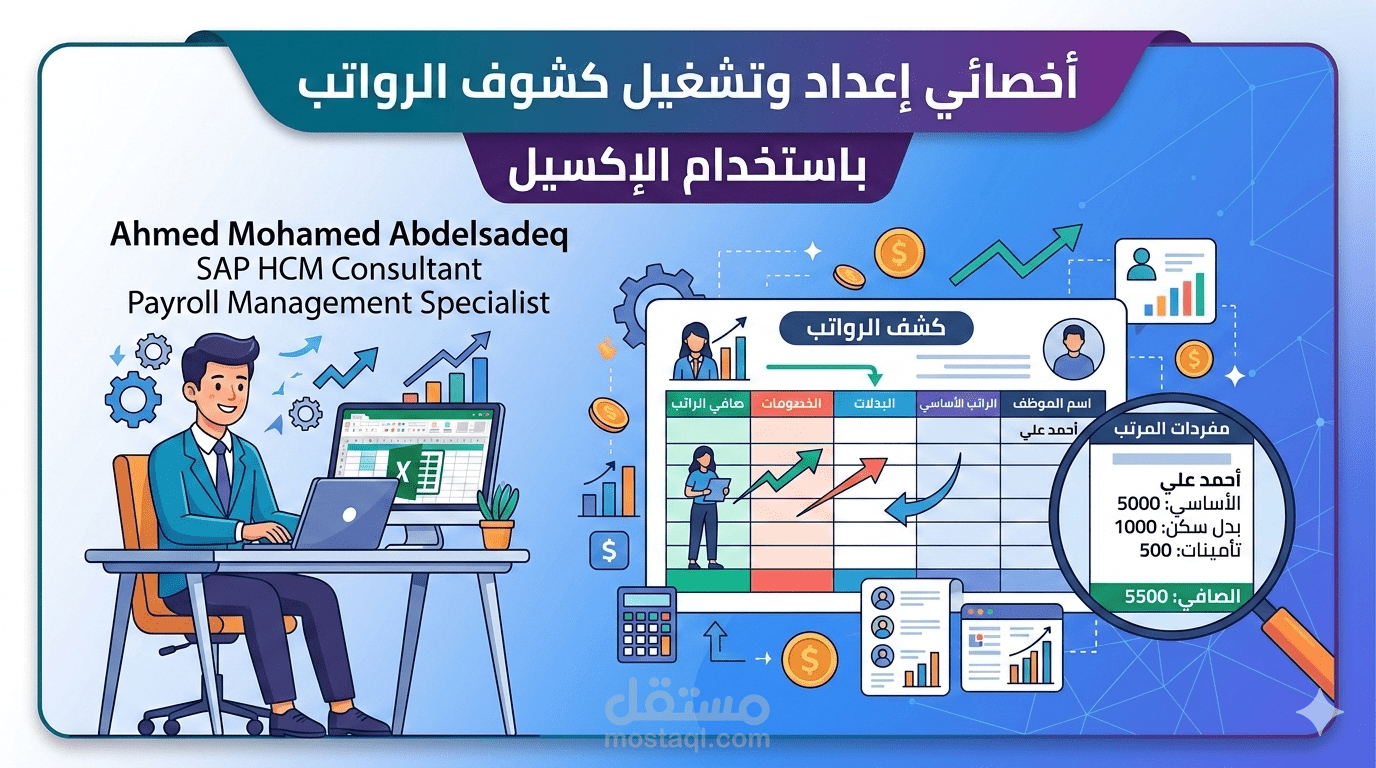 اعداد كشف الرواتب الشهرية للعاملين واذونات صرف  باستخدام الاكسيل