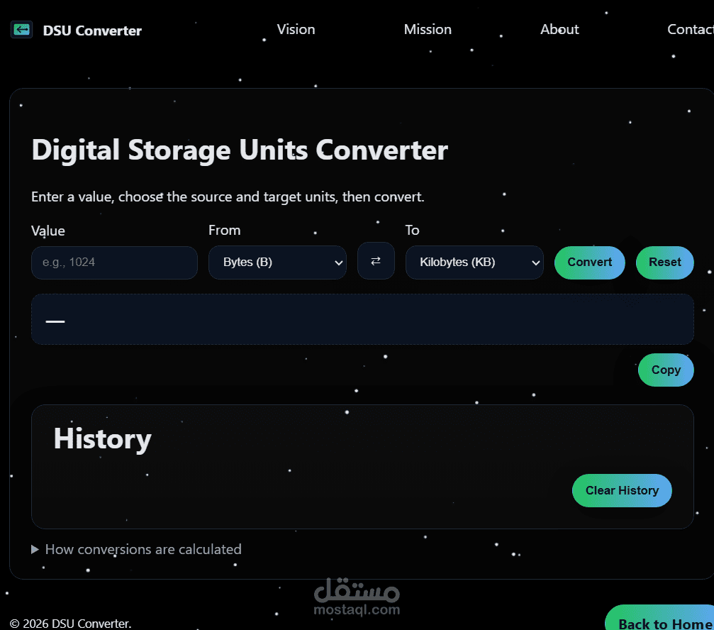 Digital Storage Units Converter باستخدام JavaScript