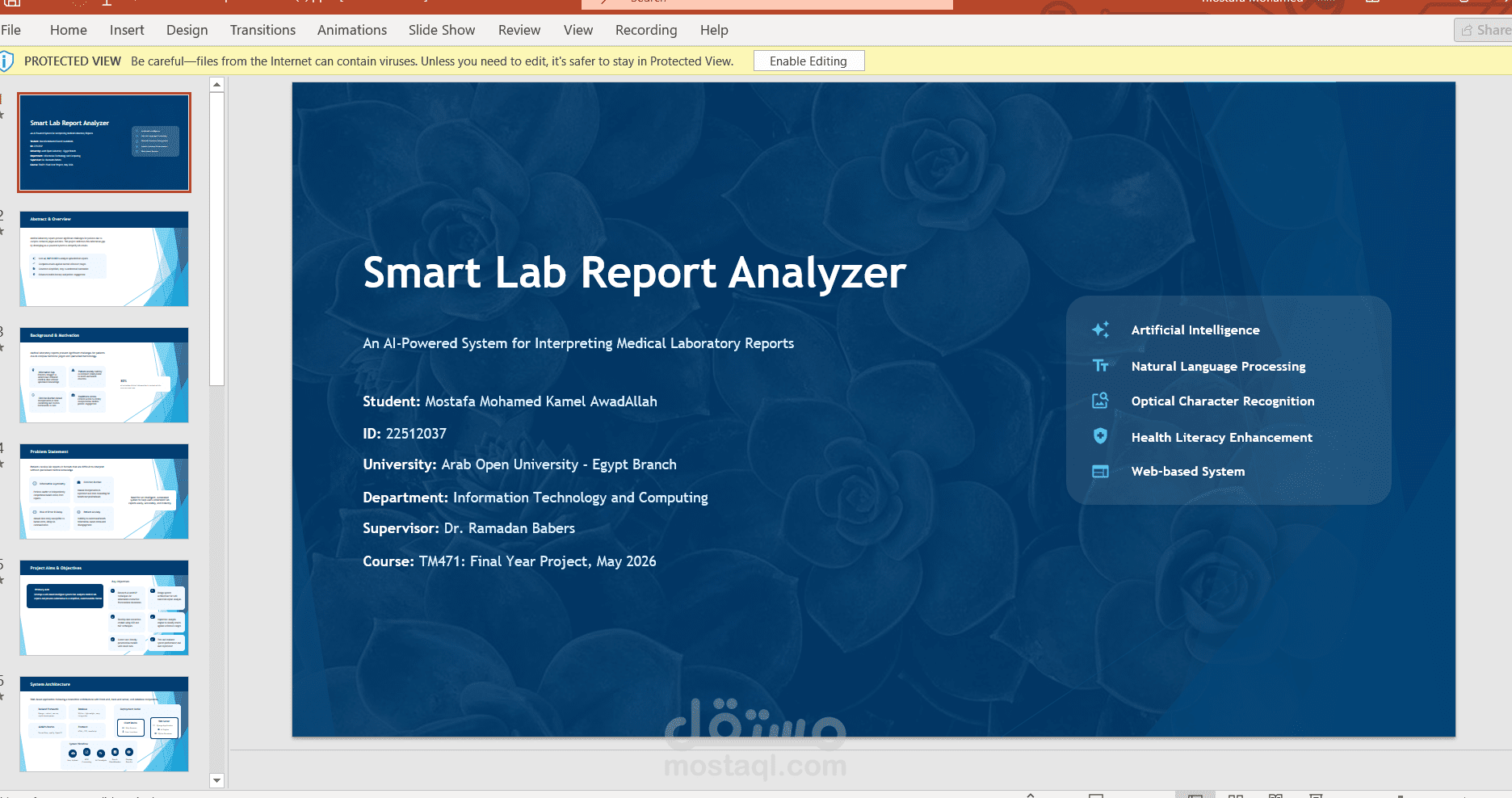 برزنتيشن لتصميم نظام ذكي لتحليل تقارير التحاليل الطبية