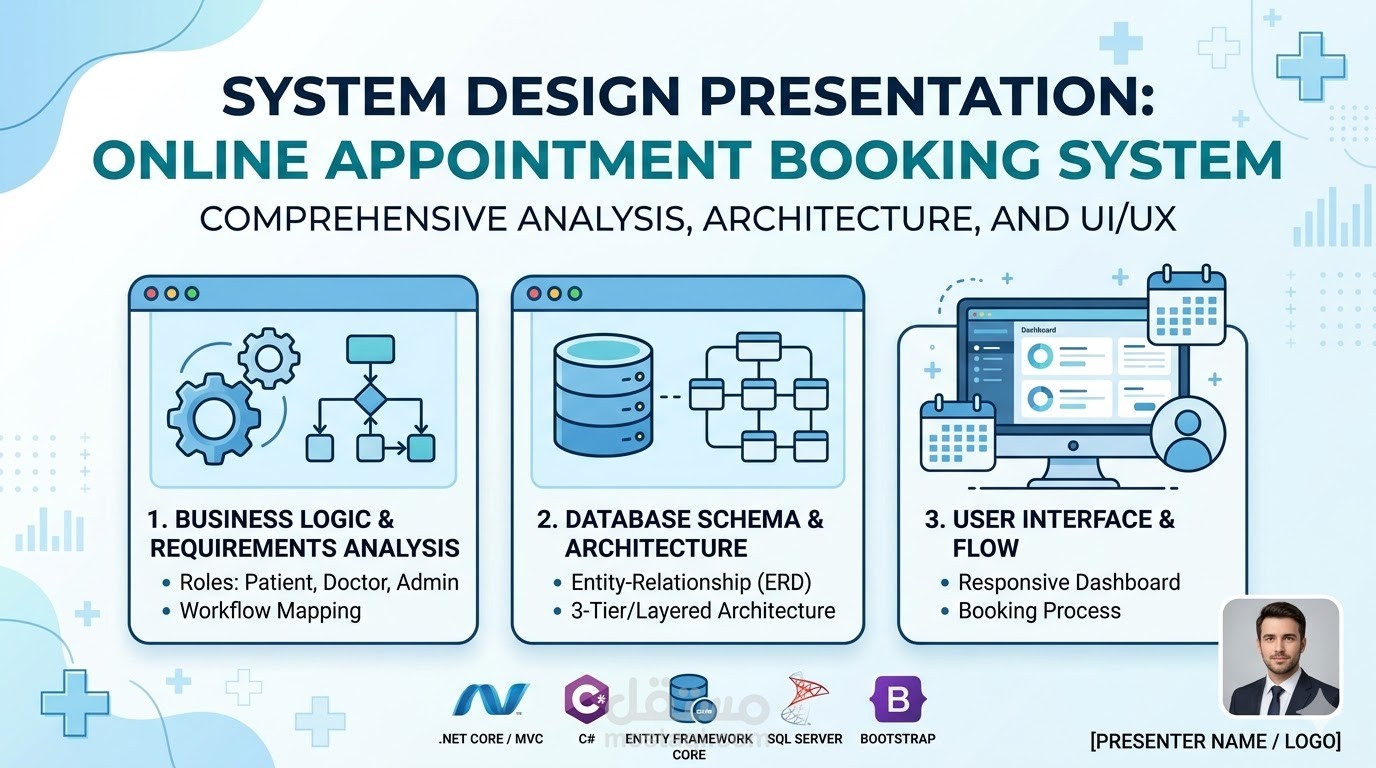 عرض تقديمي وتحليلي لنظام حجز المواعيد الطبي (System Design & Presentation)