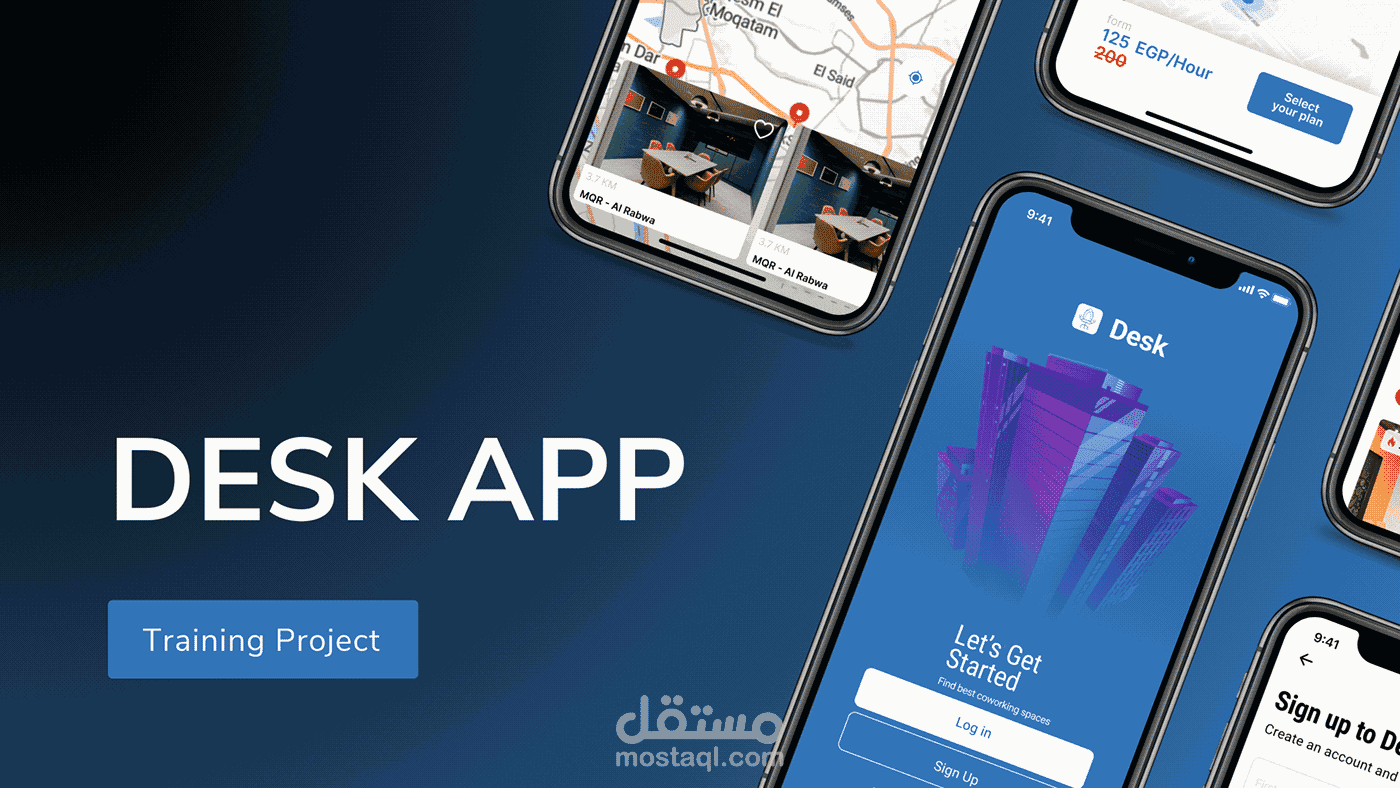 Desk App – تصميم UI/UX لتطبيق حجز مساحات العمل (Coworking Booking App)