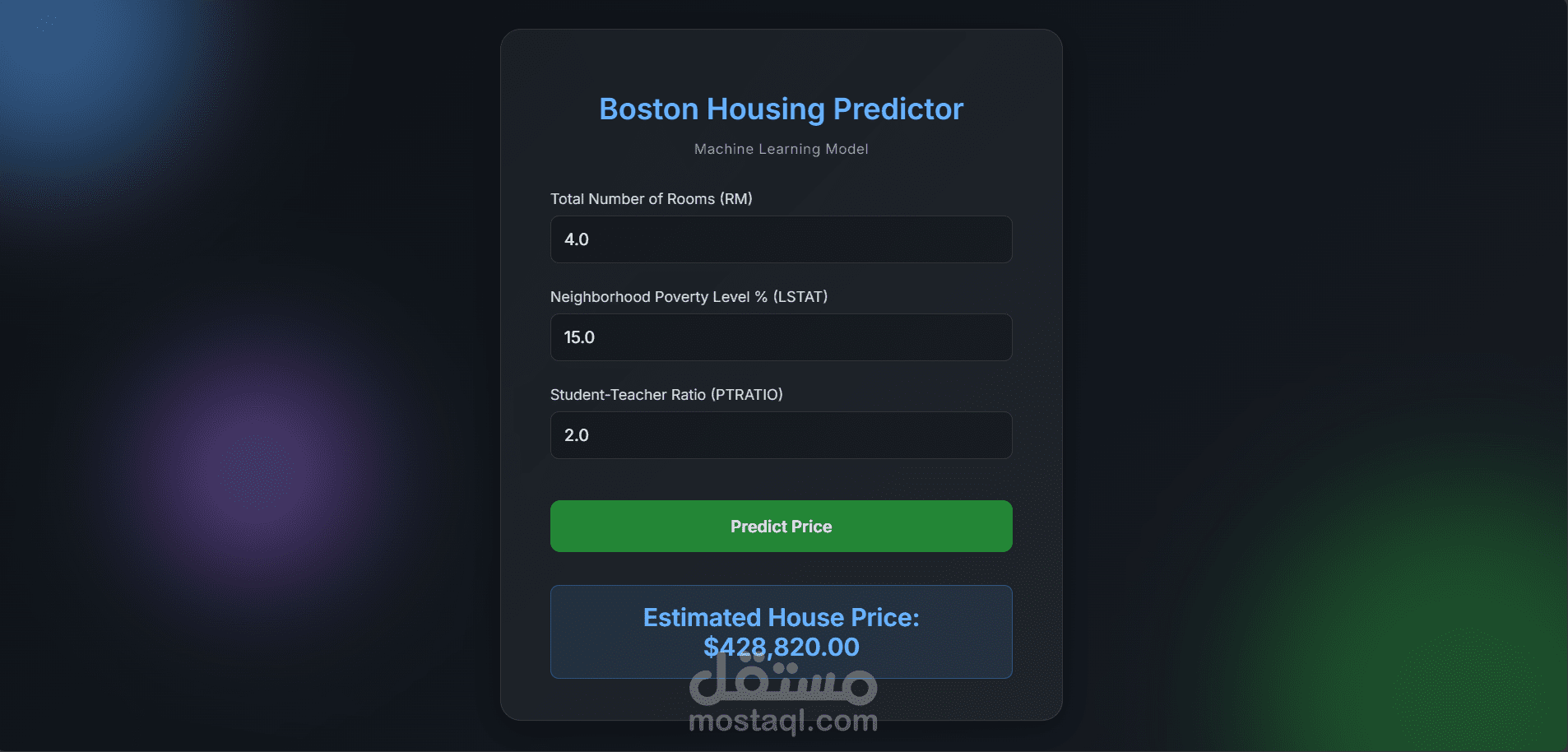 تطبيق ويب متكامل للذكاء الاصطناعي للتنبؤ بأسعار العقارات