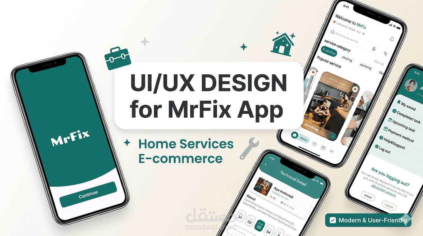 تصميم واجهات تطبيق "MrFix" للخدمات المنزلية الصيانة (UI/UX Design)