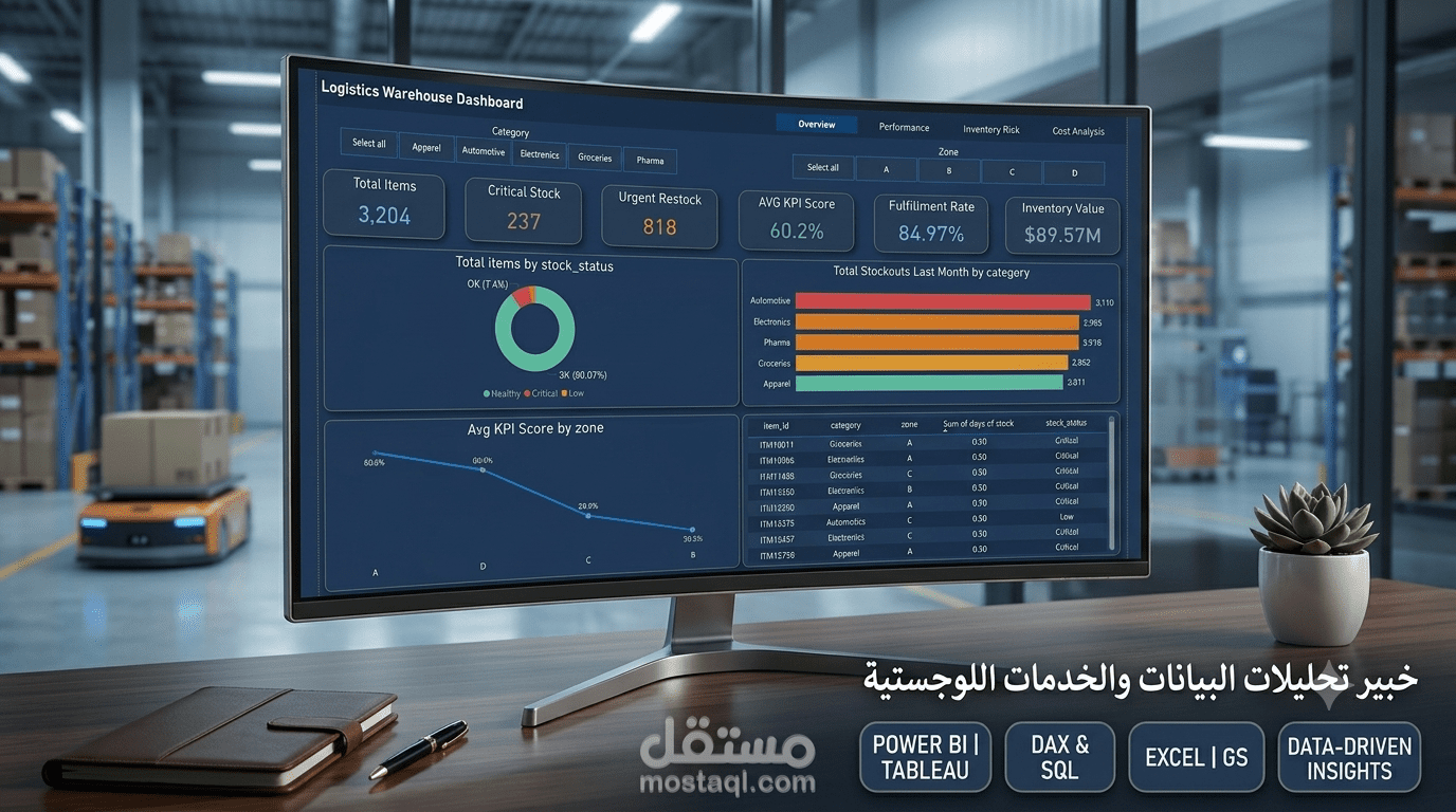 تصميم داشبورد Power BI احترافي لإدارة المستودعات واللوجستيات (Warehouse Dashboard)