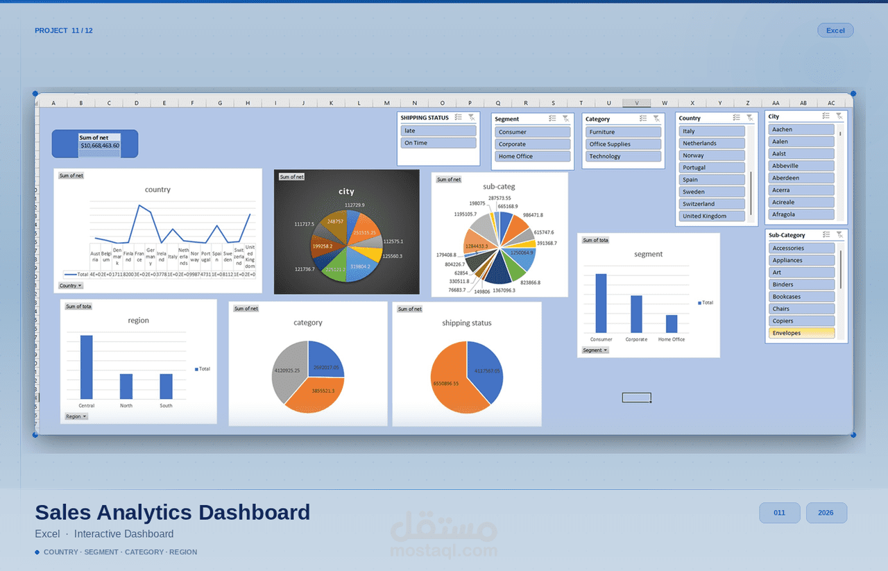 نظام تقارير وتحليل بيانات احترافي باستخدام Excel Dashboard