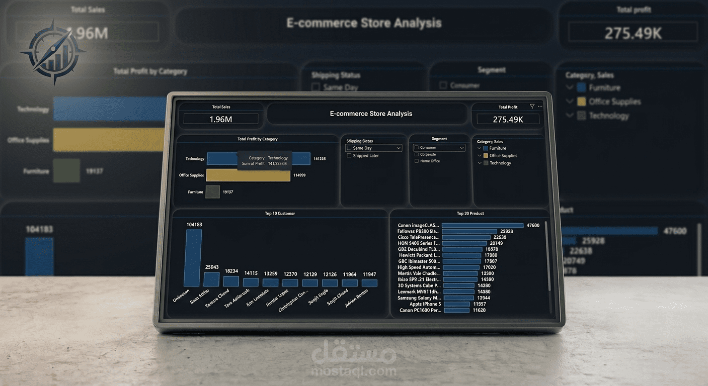 لوحة بيانات تفاعلية لتحليل مبيعات وأرباح متجر إلكتروني (E-commerce Analysis)