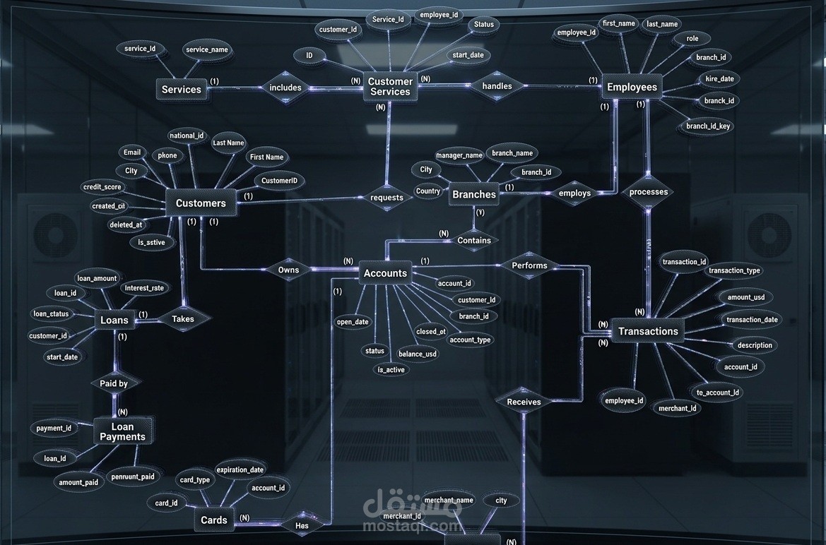 بناء المخطط الهندسي (Database Schema) لإدارة العمليات المصرفية جمهورية مصر العربيه