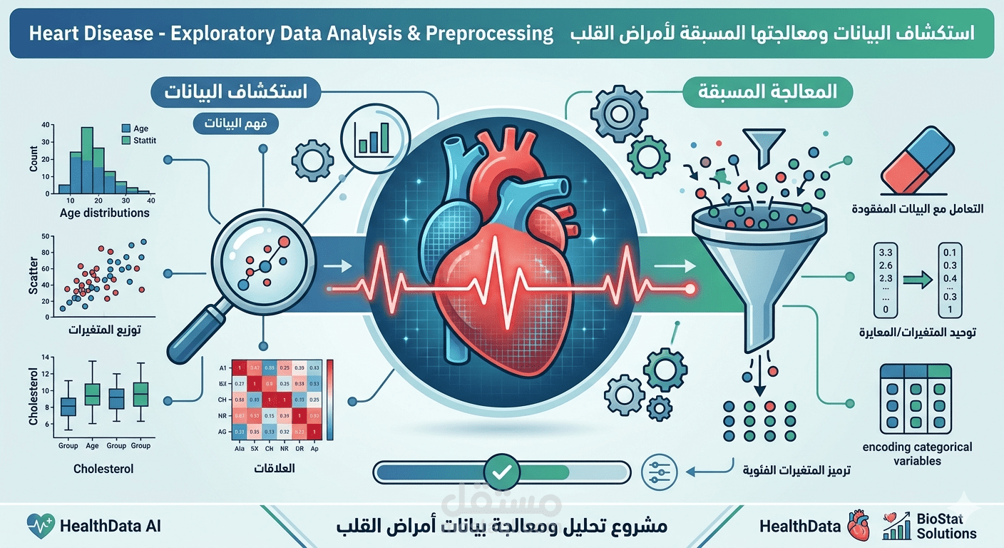 تحليل واستكشاف بيانات أمراض القلب ومعالجتها المبدئية