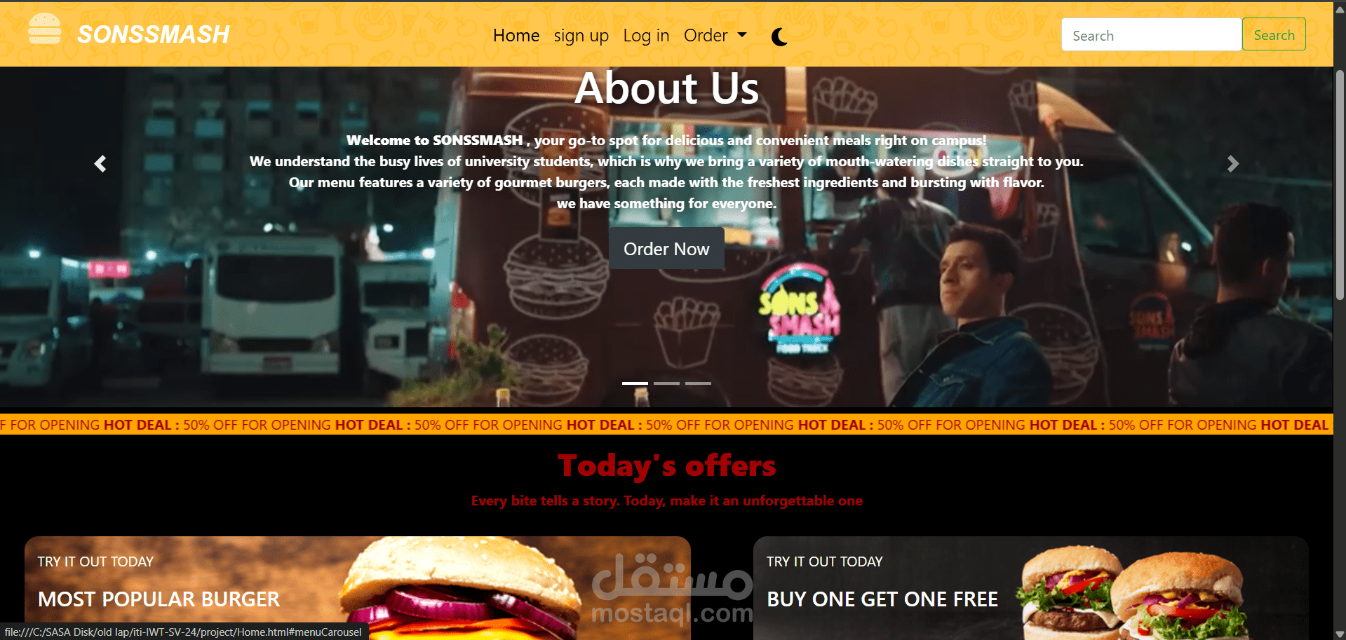 SONSSMASH – نظام طلب طعام جامعي عبر الويب