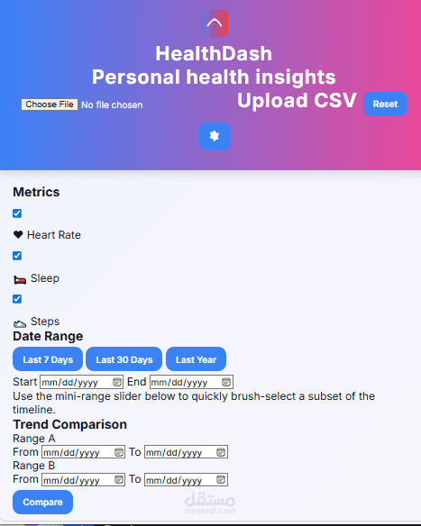 تطوير تطبيق ويب تفاعلي لتحليل وتصوير البيانات الصحية (Health Analytics Dashboard)
