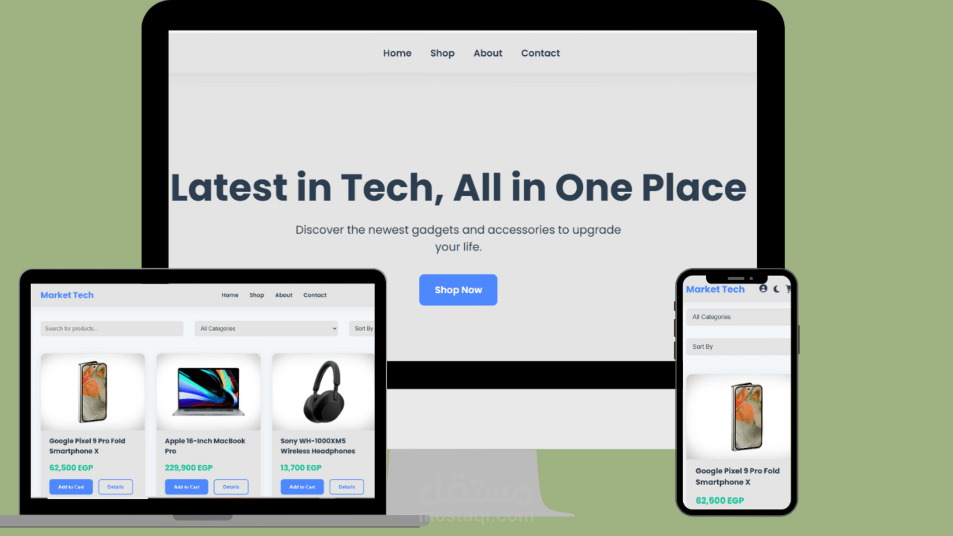 تصميم وتطوير واجهة أمامية لمتجر إلكتروني متكامل (Market Tech)