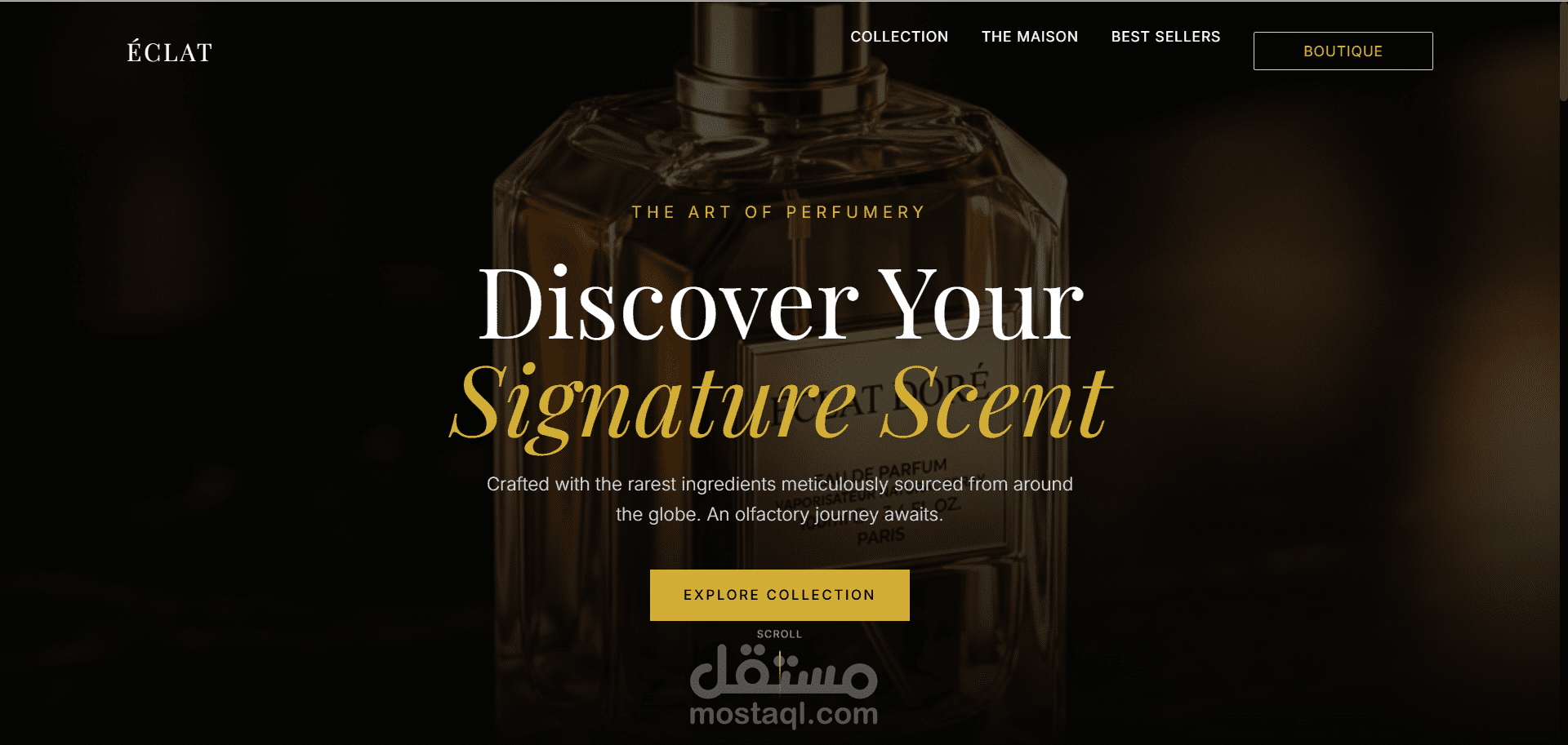 تصميم Landing Page احترافي لمنتج عطور (Perfume) بتصميم فاخر