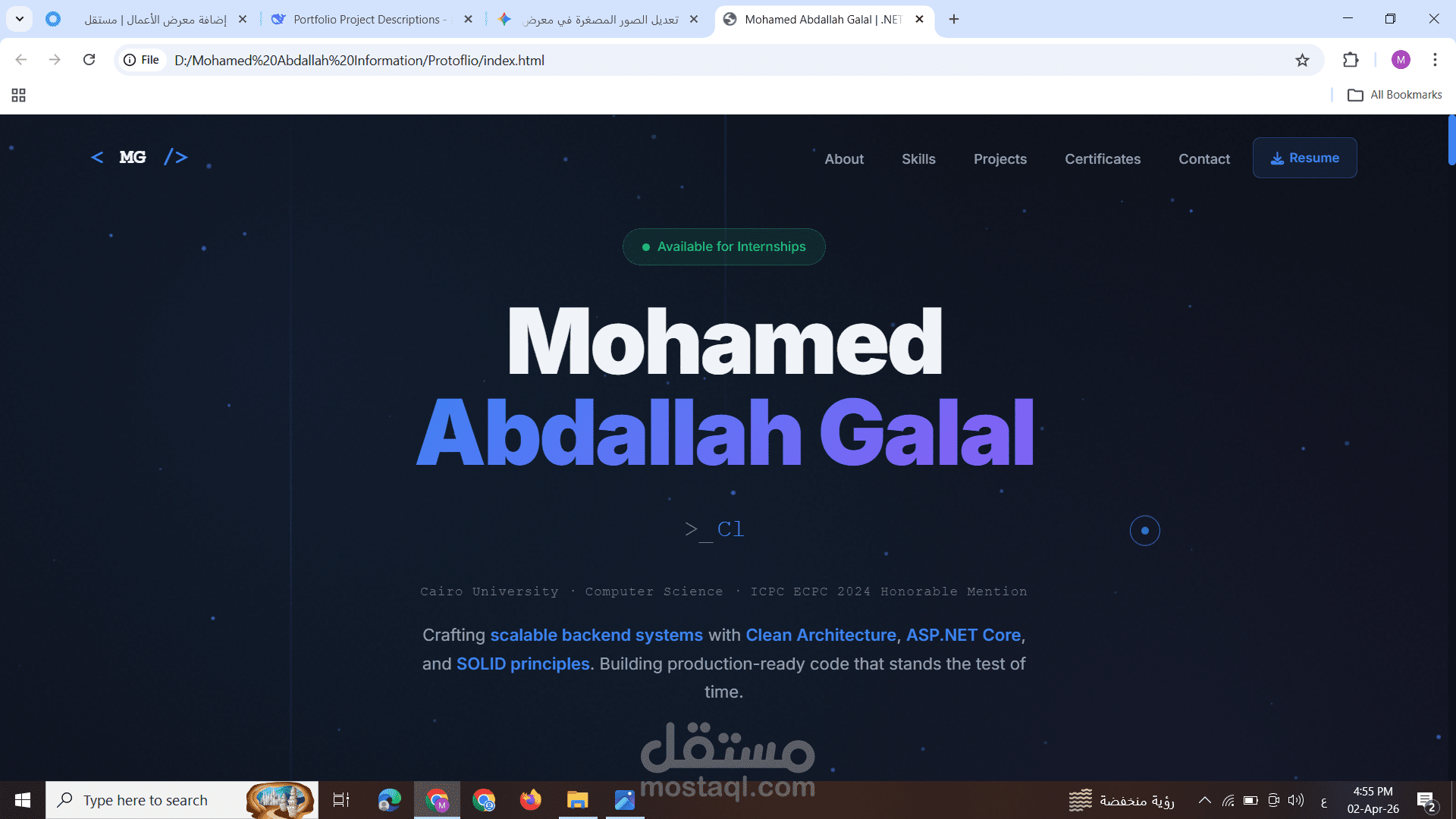 الملف الشخصي المتقدم - Professional Portfolio