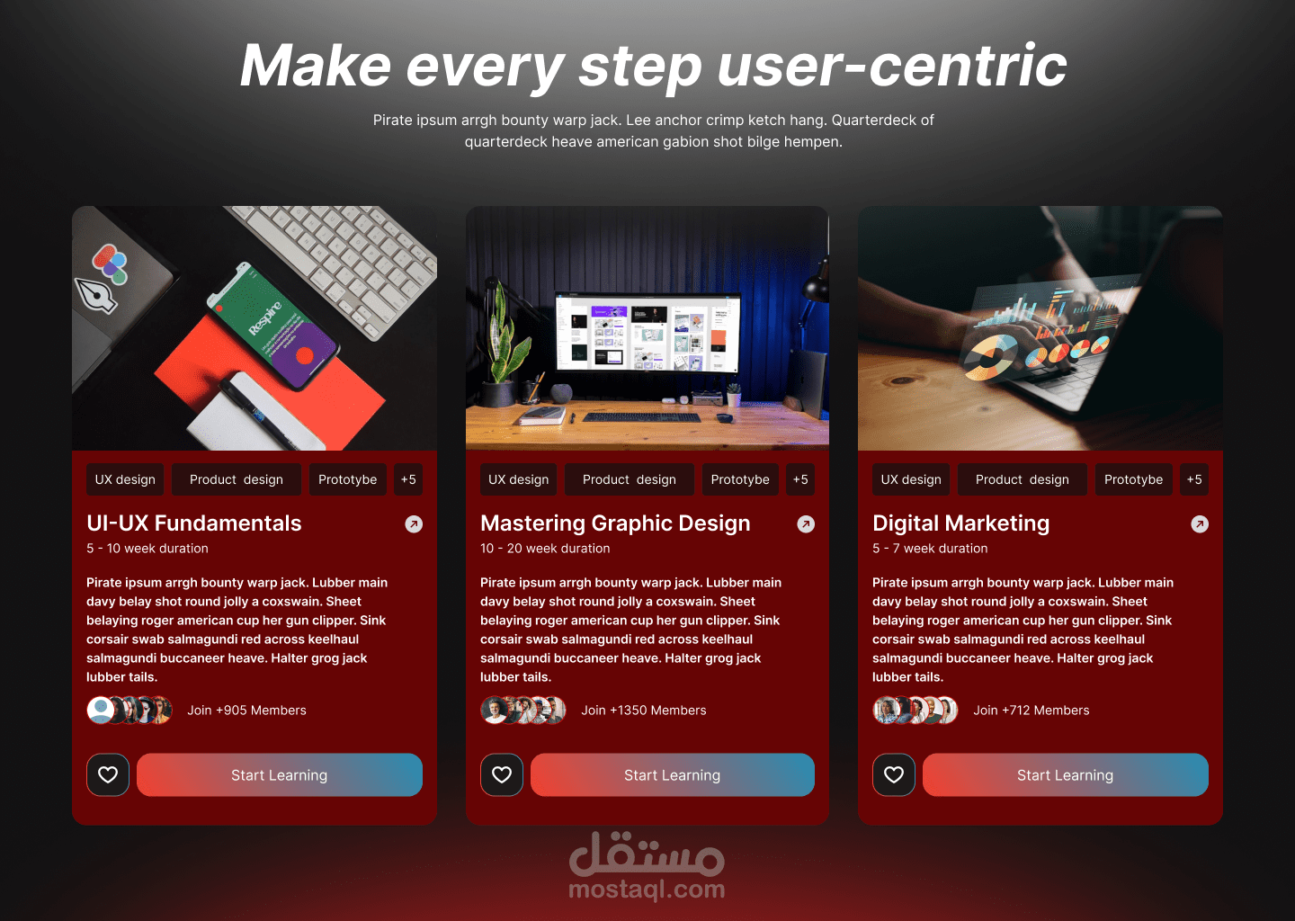 تصميم مكونات واجهة مستخدم (UI Cards) لمنصة تعليمية