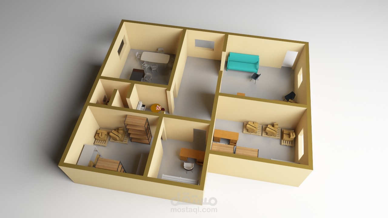 تصميم مخطط ثلاثي الأبعاد لمكتب شركة شحن