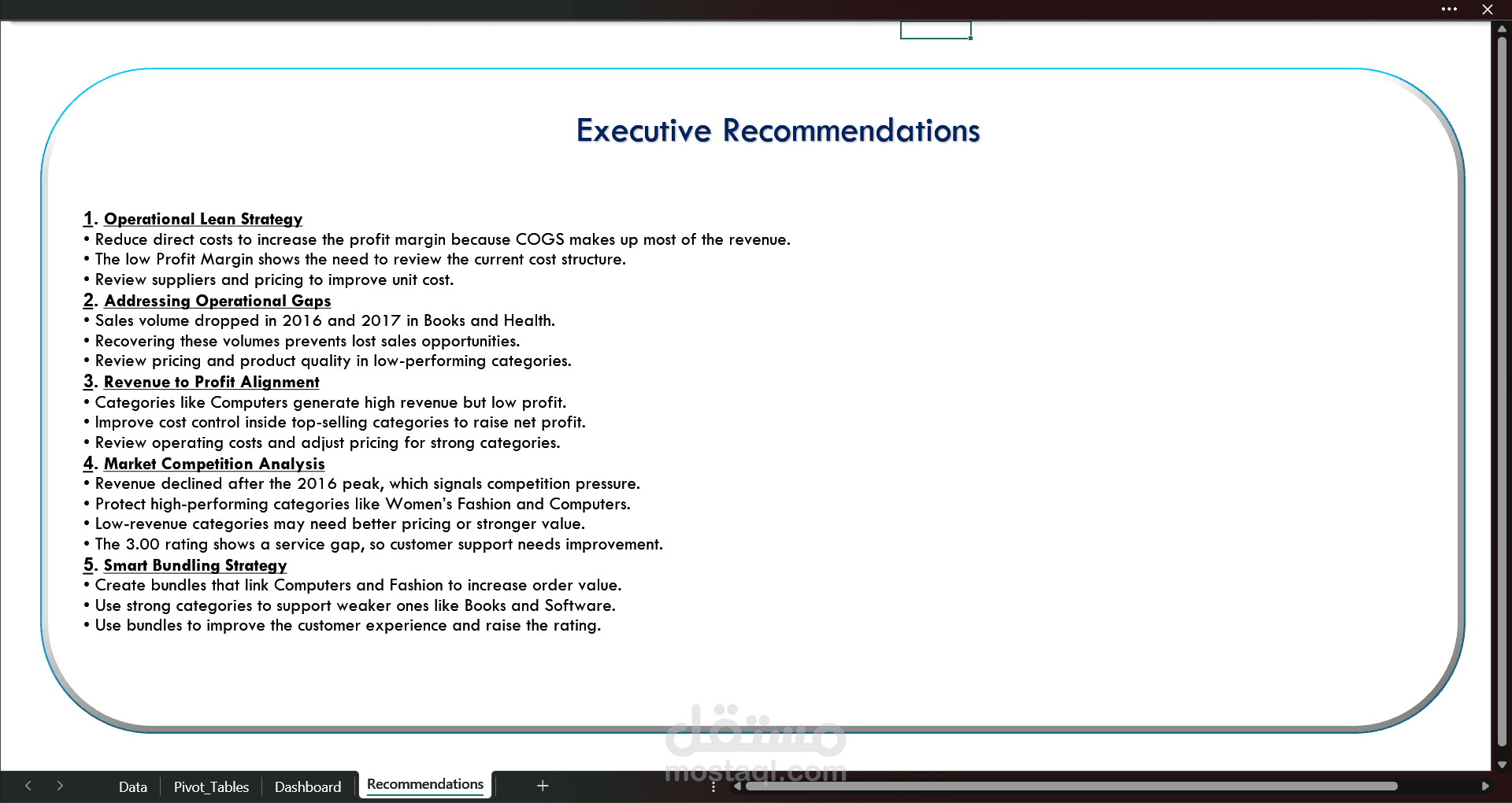 صياغة التوصيات الاستراتيجية وخطط تحسين الأداء بناءً على تحليل البيانات