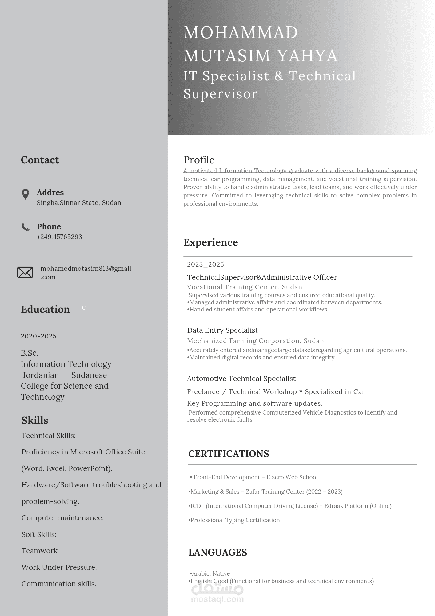 سيرة ذاتية تقنية وإدارية