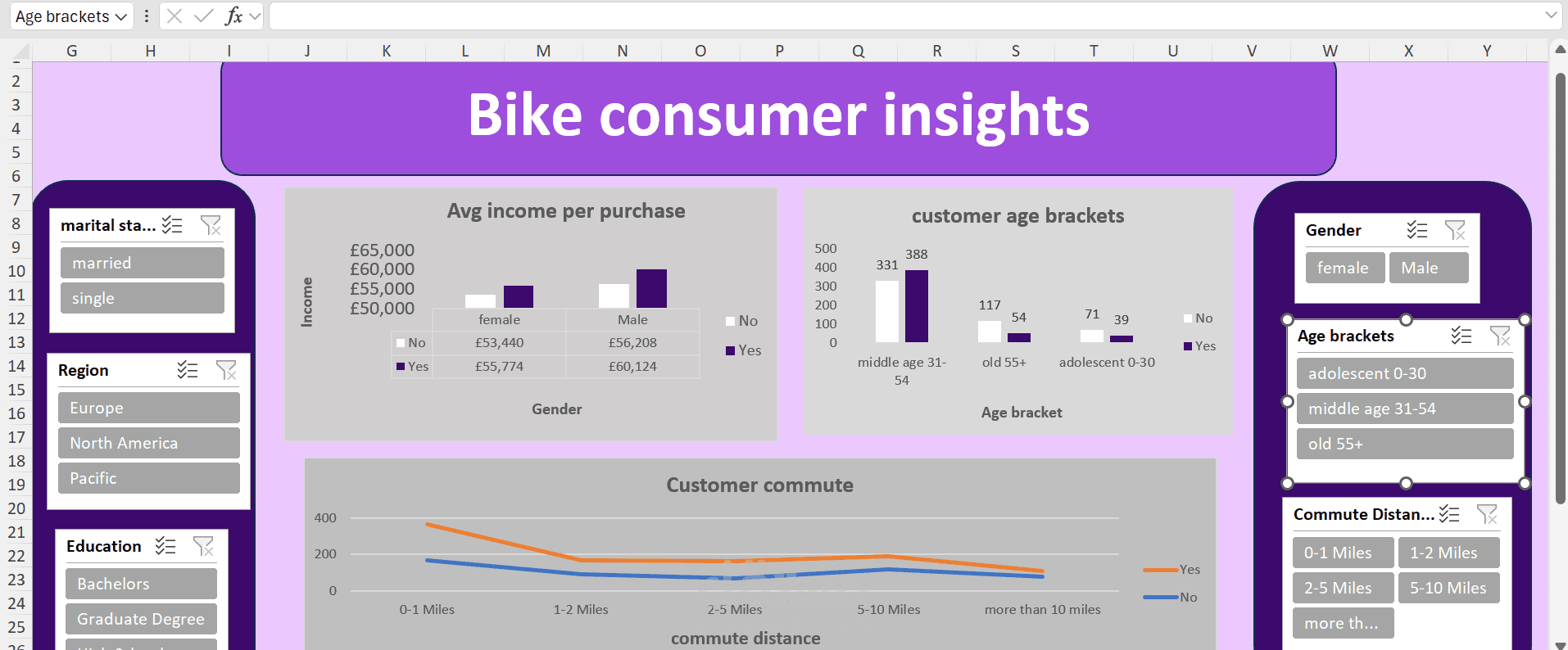 بيانات العملاء بمختلف الاعمار لشراء الدراجة