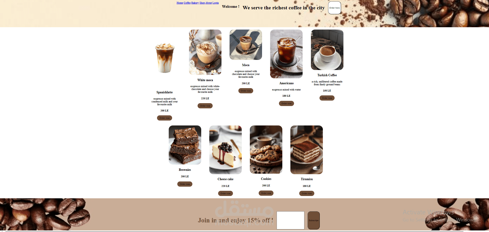 Coffeshop website