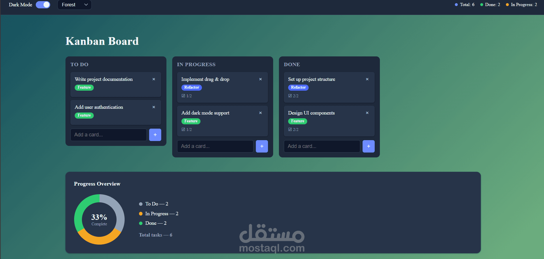 لوحة Kanban Board تفاعلية لإدارة المهام - React.js