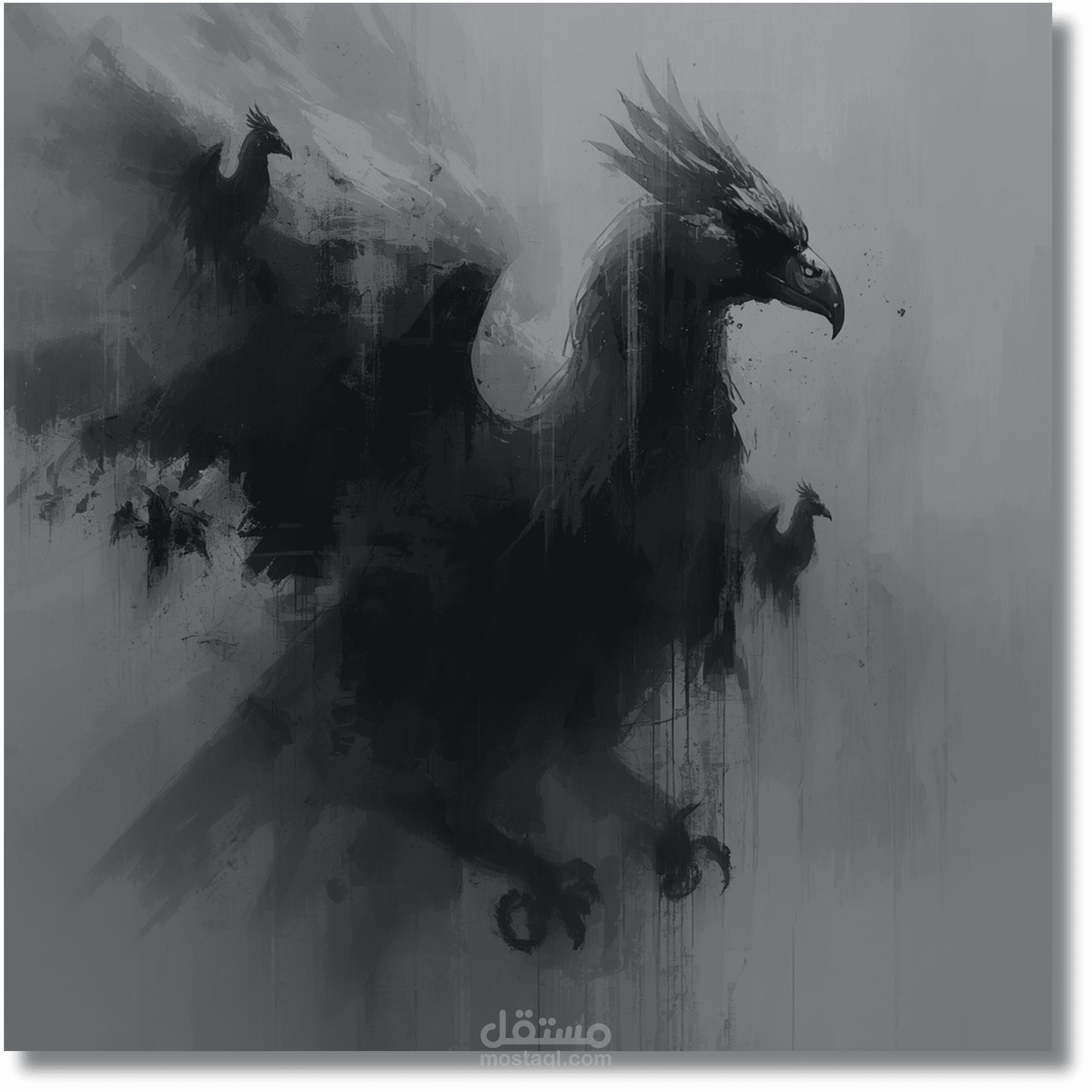 ملصق طائر العنقاء مودرن بألوان رماديه وظلال