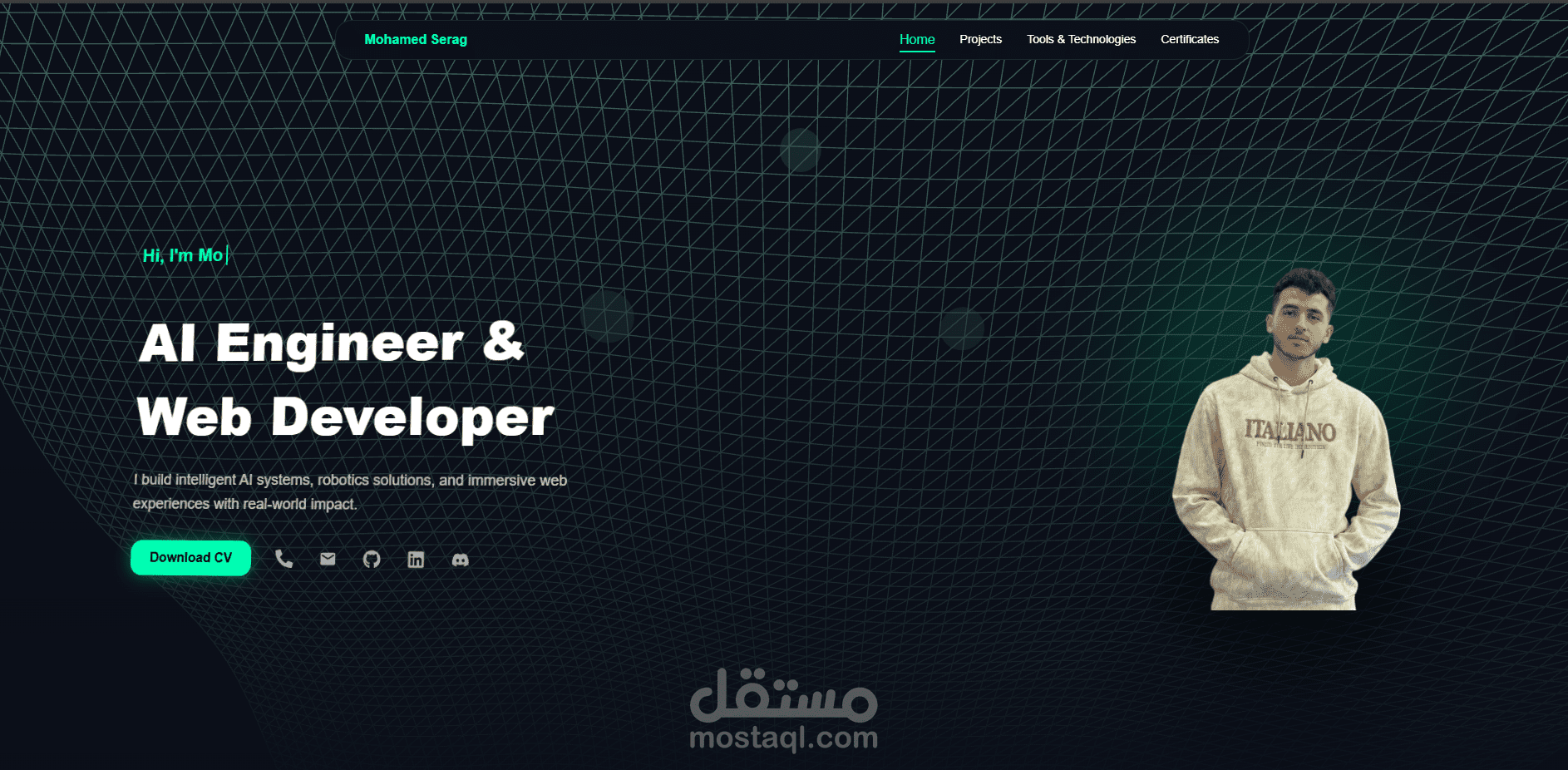 تصميم وتطوير موقع Portfolio احترافي لمهندس ذكاء اصطناعي