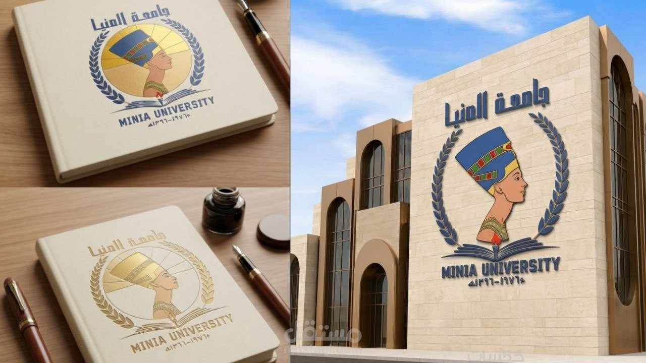 تصميم شعار أكاديمي مهيب لجامعة المنيا يدمج بين عبق التاريخ ورؤية المستقبل