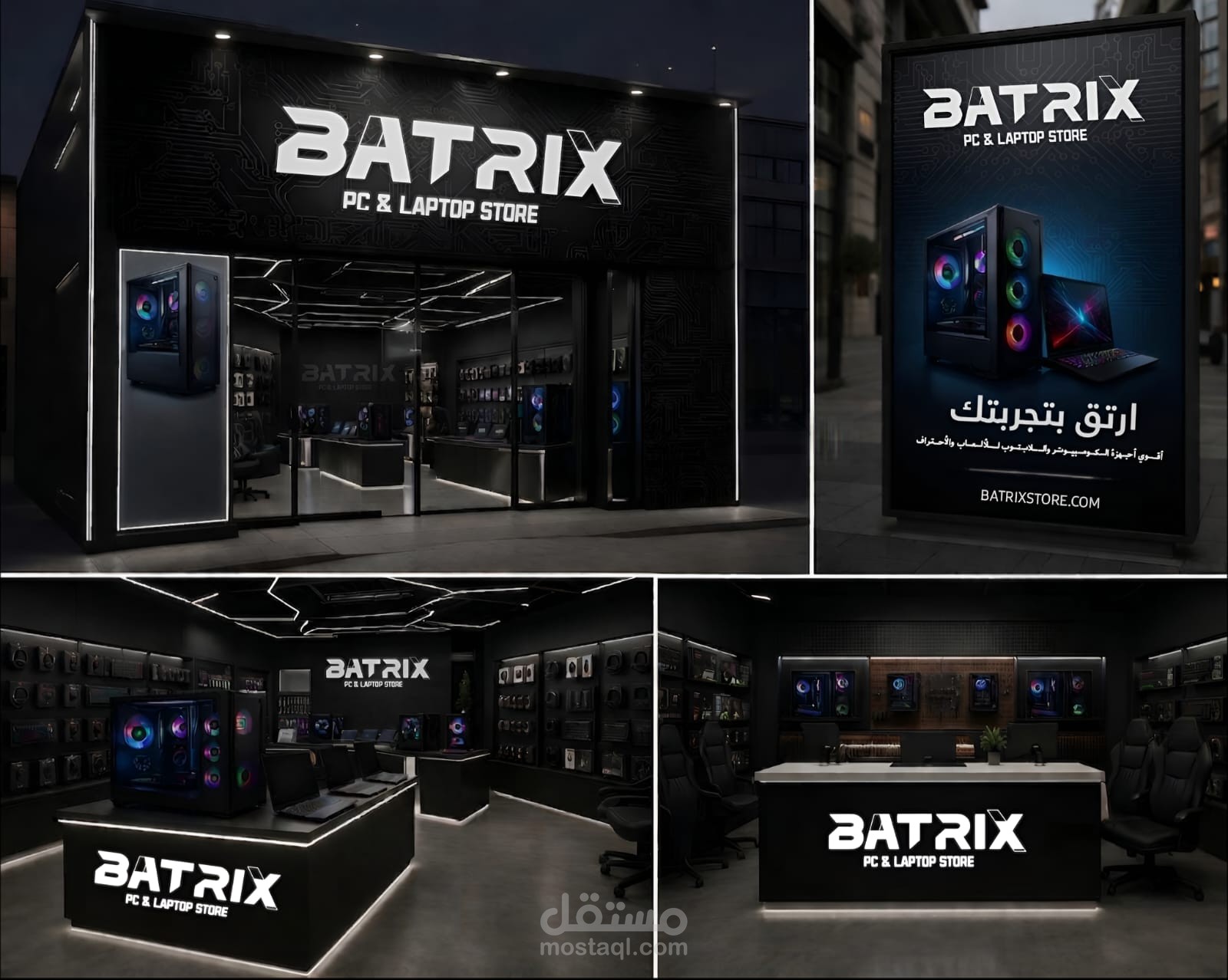 تصميم شعار "BATRIX" التكنولوجي - دمج مثالي بين الأداء القوي وروح الألعاب (Cyberpunk/Tech)