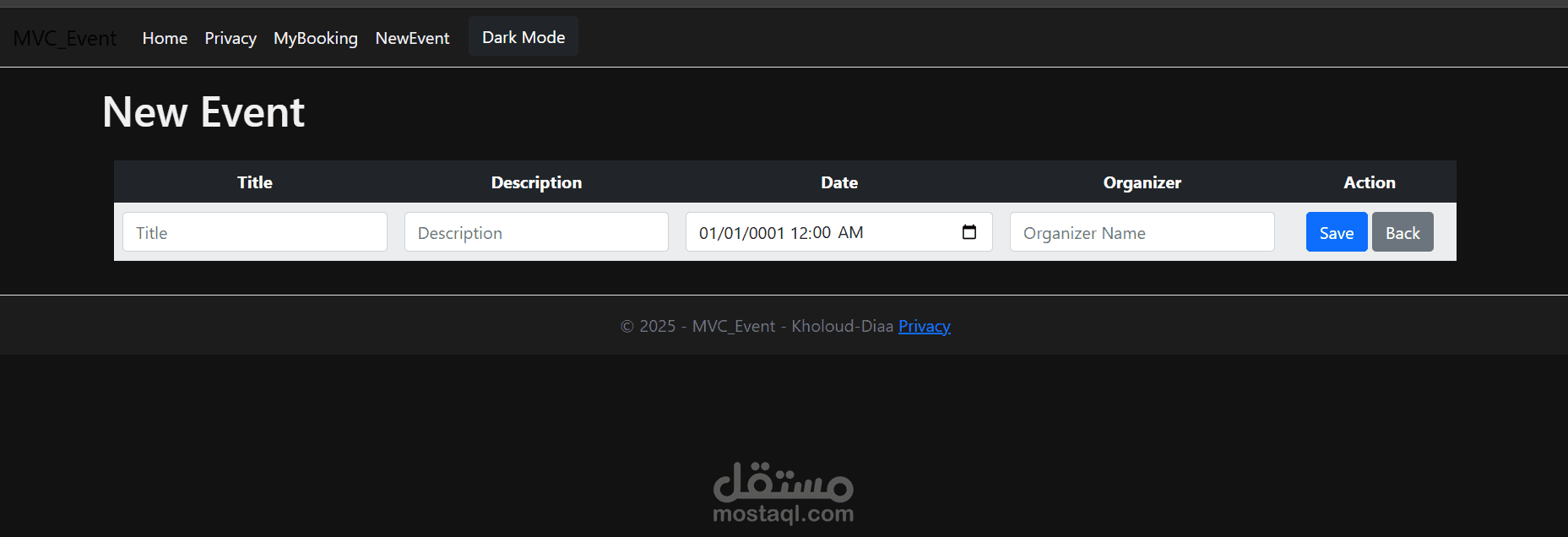 نظام حجز وإدارة فعاليات متكامل باستخدام ASP. NET Core MVC