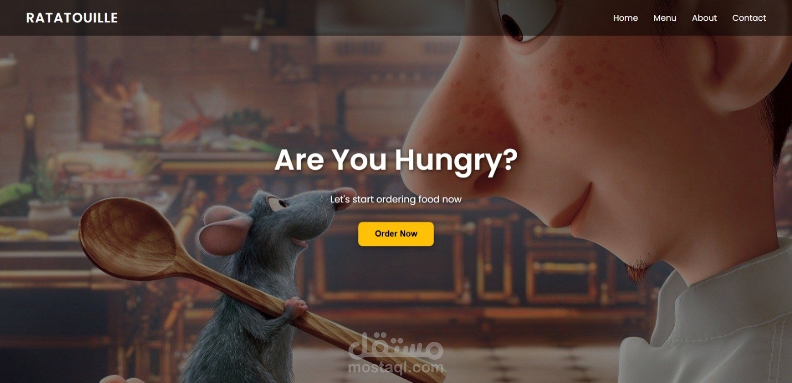 تصميم وتطوير واجهة موقع ويب احترافية لمطعم مستوحى من أجواء فيلم Ratatouille، مع التركيز على تجربة مستخدم جذابة وتصميم بصري عصري.