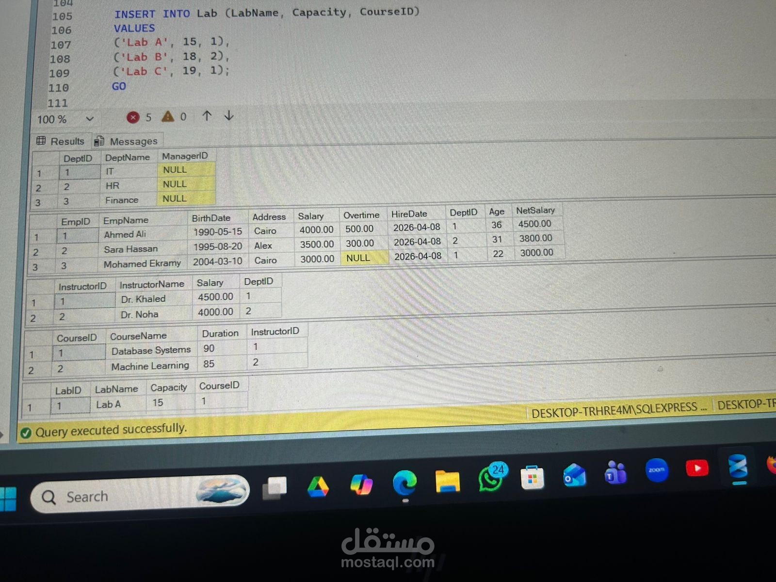 SQL Database Queries باستخدام INNER JOIN و Filtering