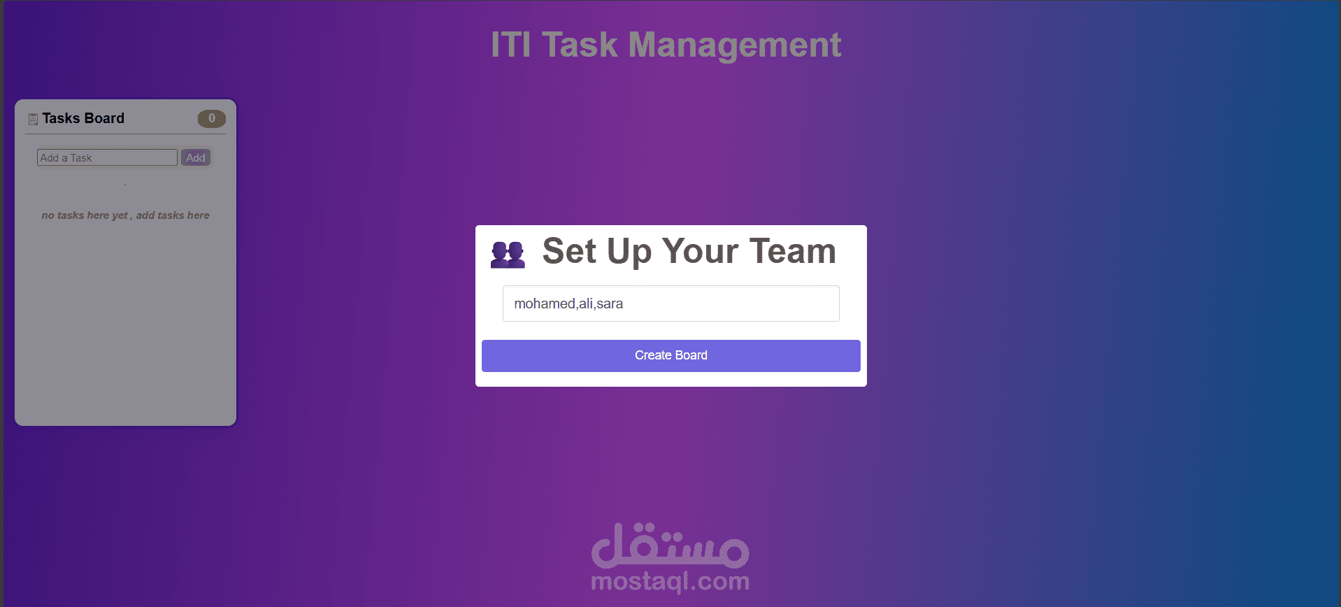 لوحة تحكم تفاعلية لإدارة المهام وتنظيم فرق العمل.