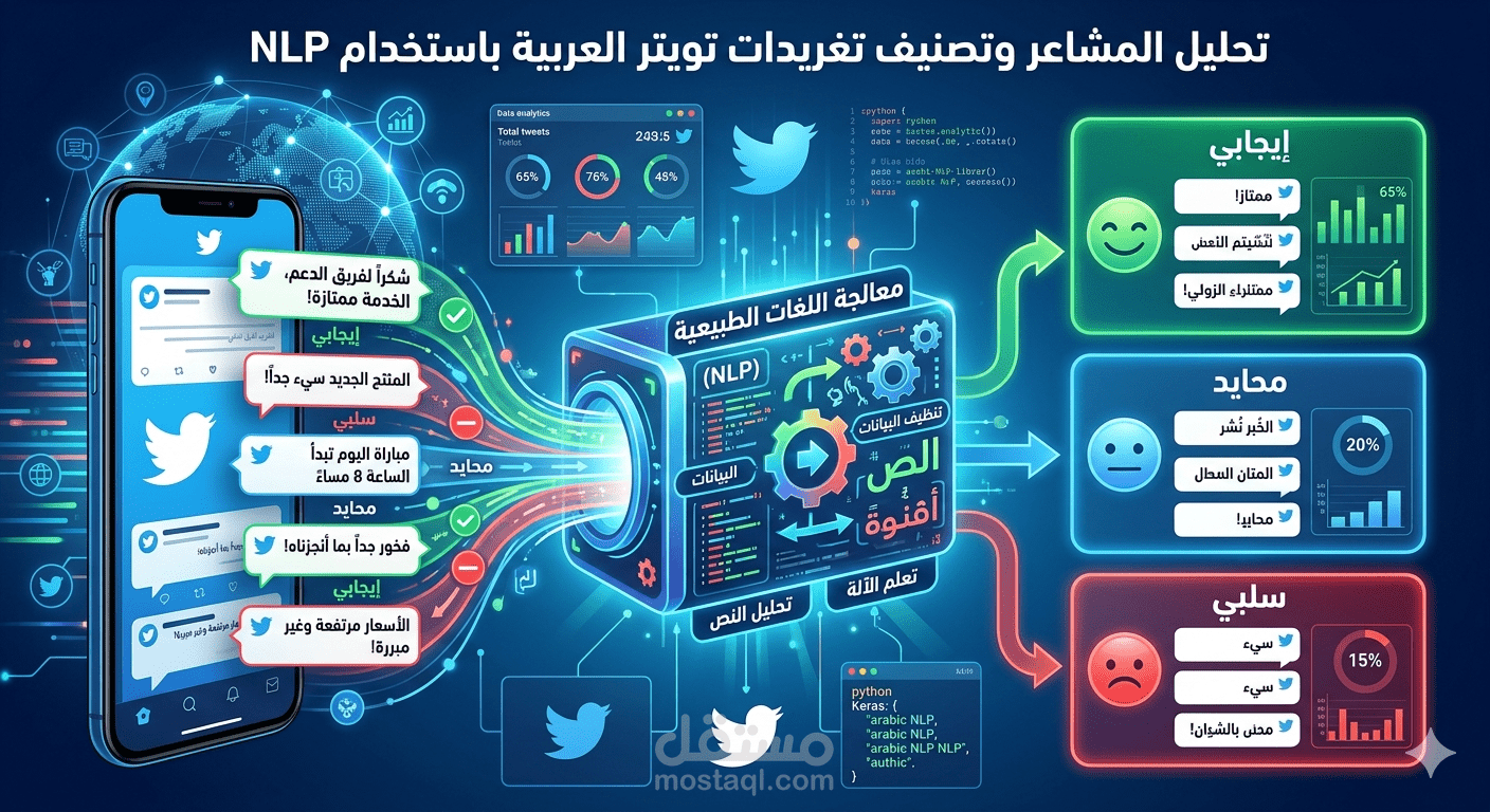 حليل المشاعر وتصنيف تغريدات تويتر العربية باستخدام NLP