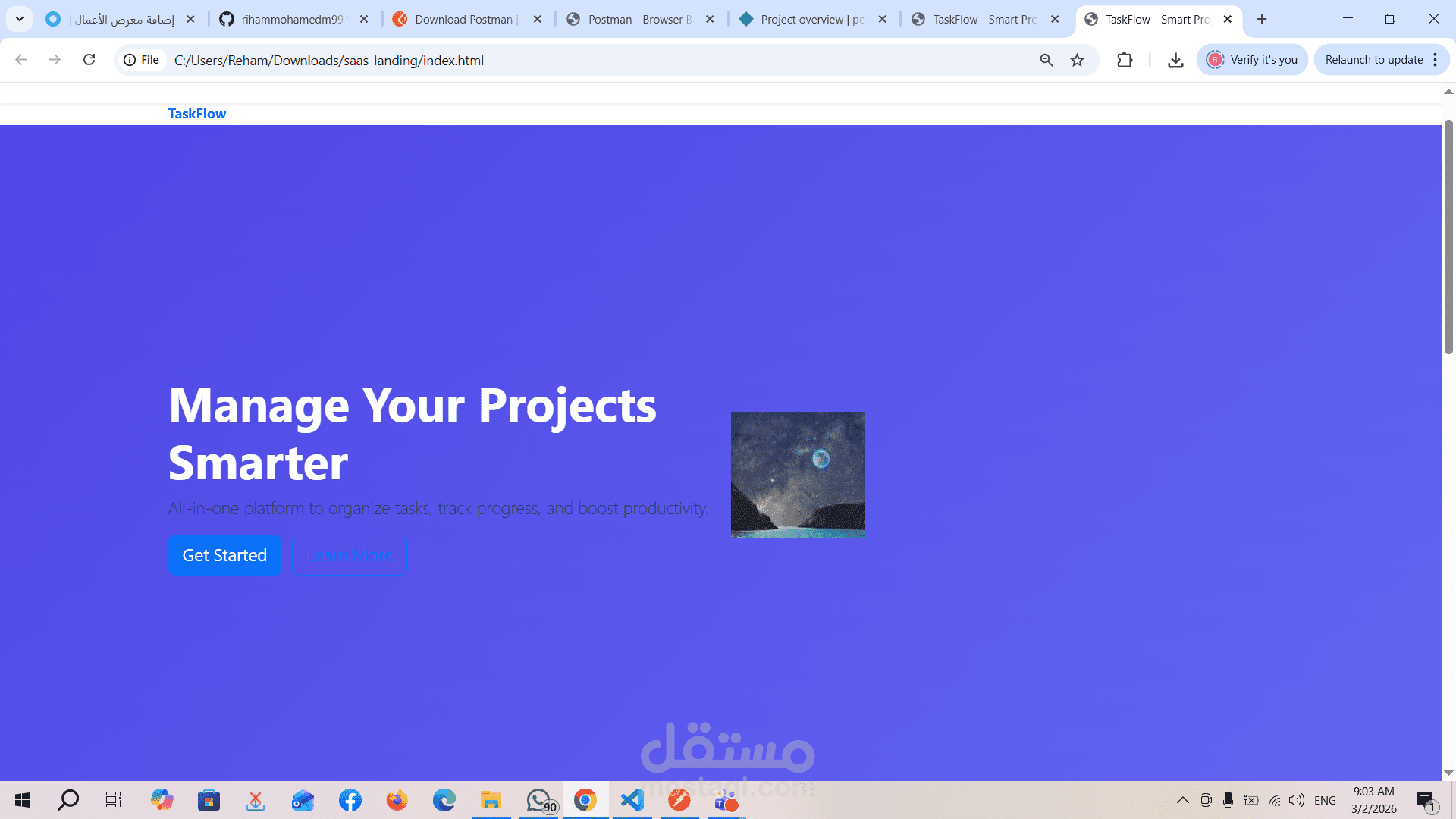 تصميم وتطوير Landing Page احترافية باستخدام HTML5 و CSS3 و Bootstrap 5
