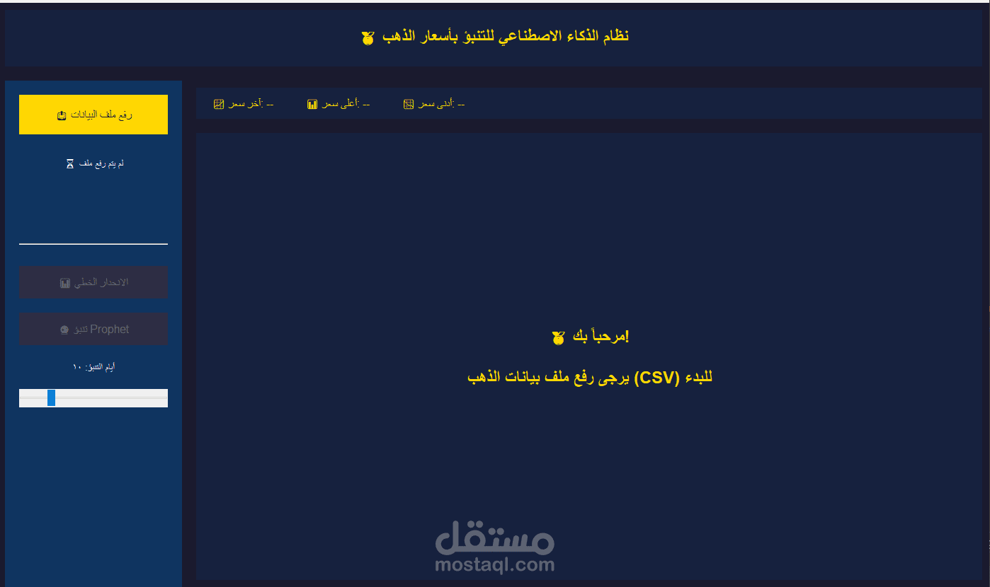 نموذج من عملي على تطوير برنامج ذكاء اصطناعي للتنبؤ بسعر الذهب